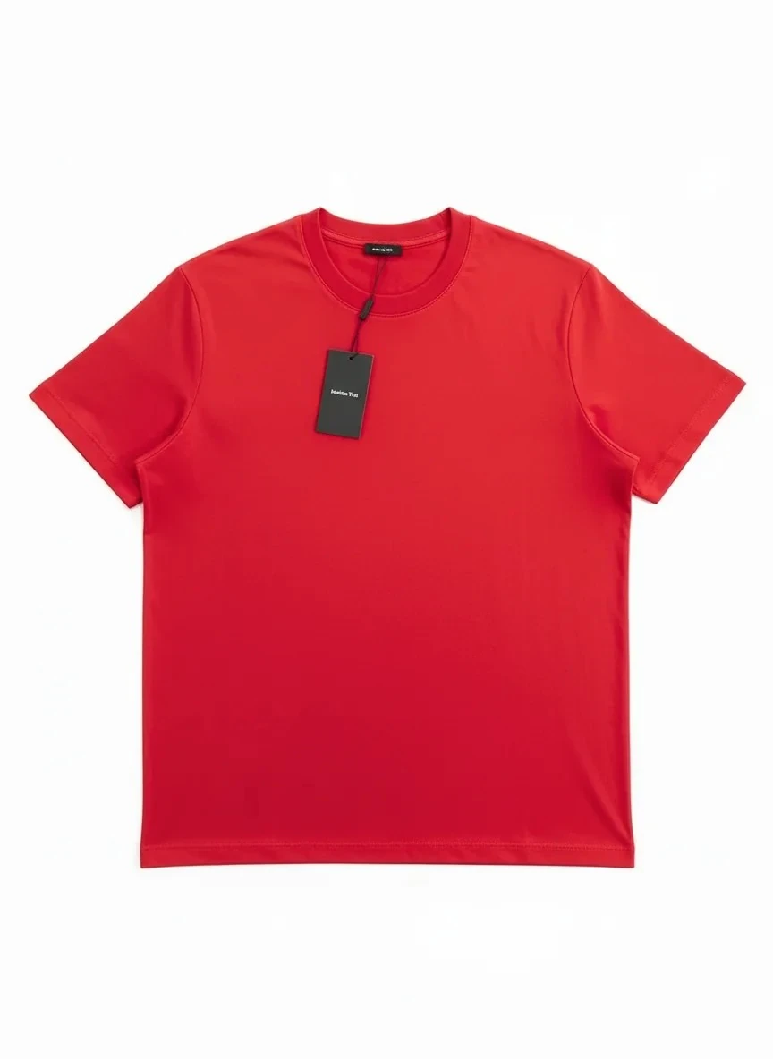 Yeni Sezon Organik Pamuk Kalın Kumaş Relax Fit T-shirt - KIRMIZI