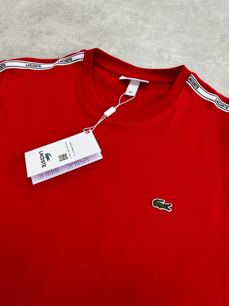 Kolları Şeritli Mini Logo Kırmızı T-shirt