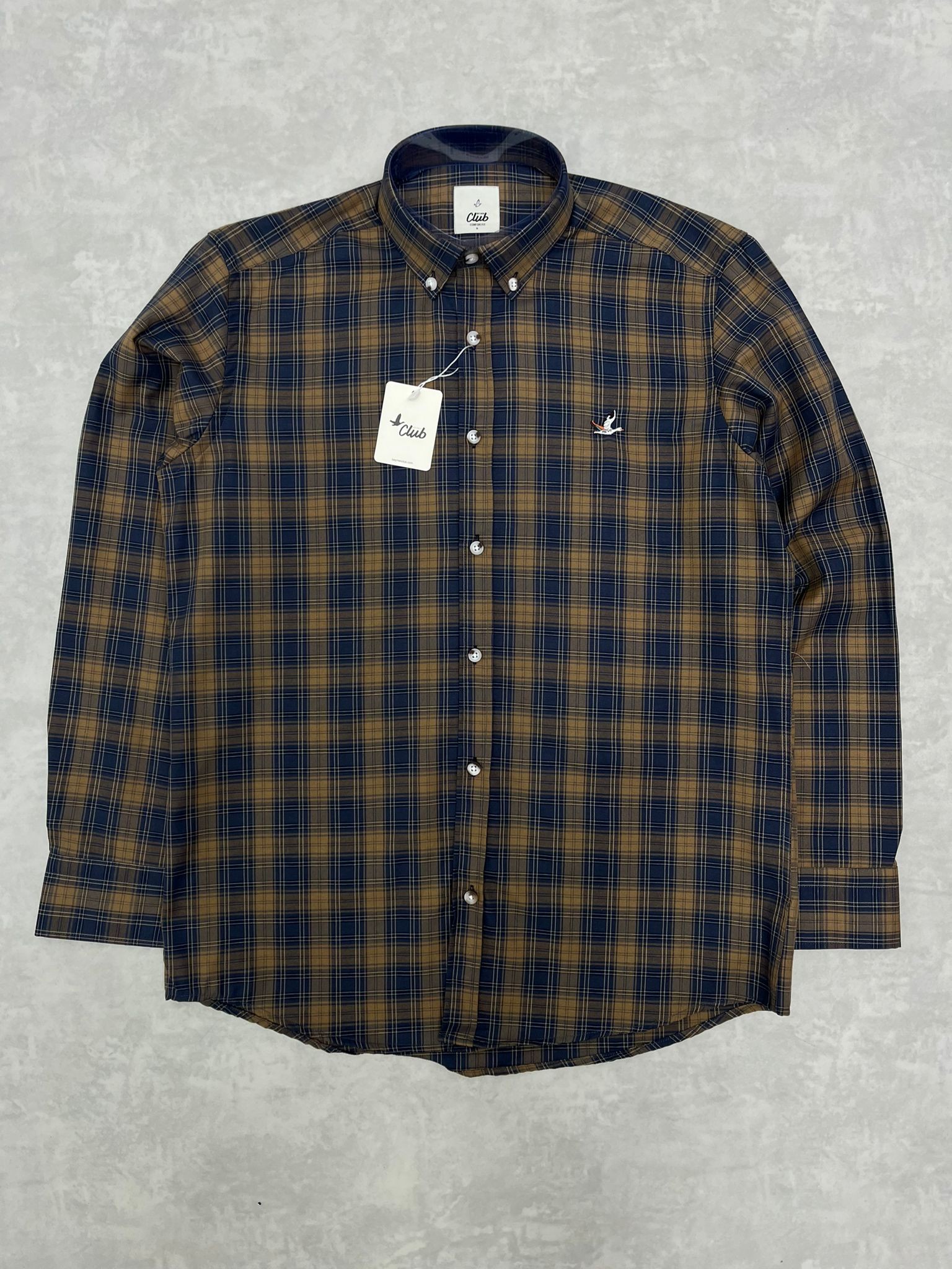 Kışlık Ekoseli Classic Mini Logo Regular Fit Lacivert/Hardal Gömlek