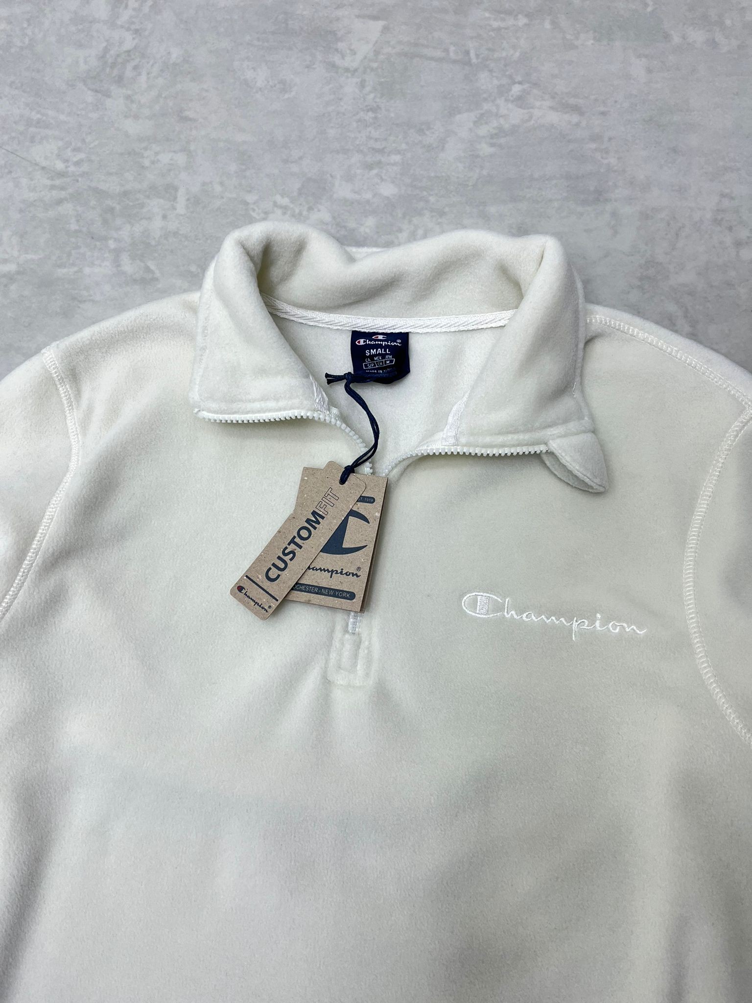 Ton To Tone Nakış Logo Yarım Fermuarlı Cream Polar