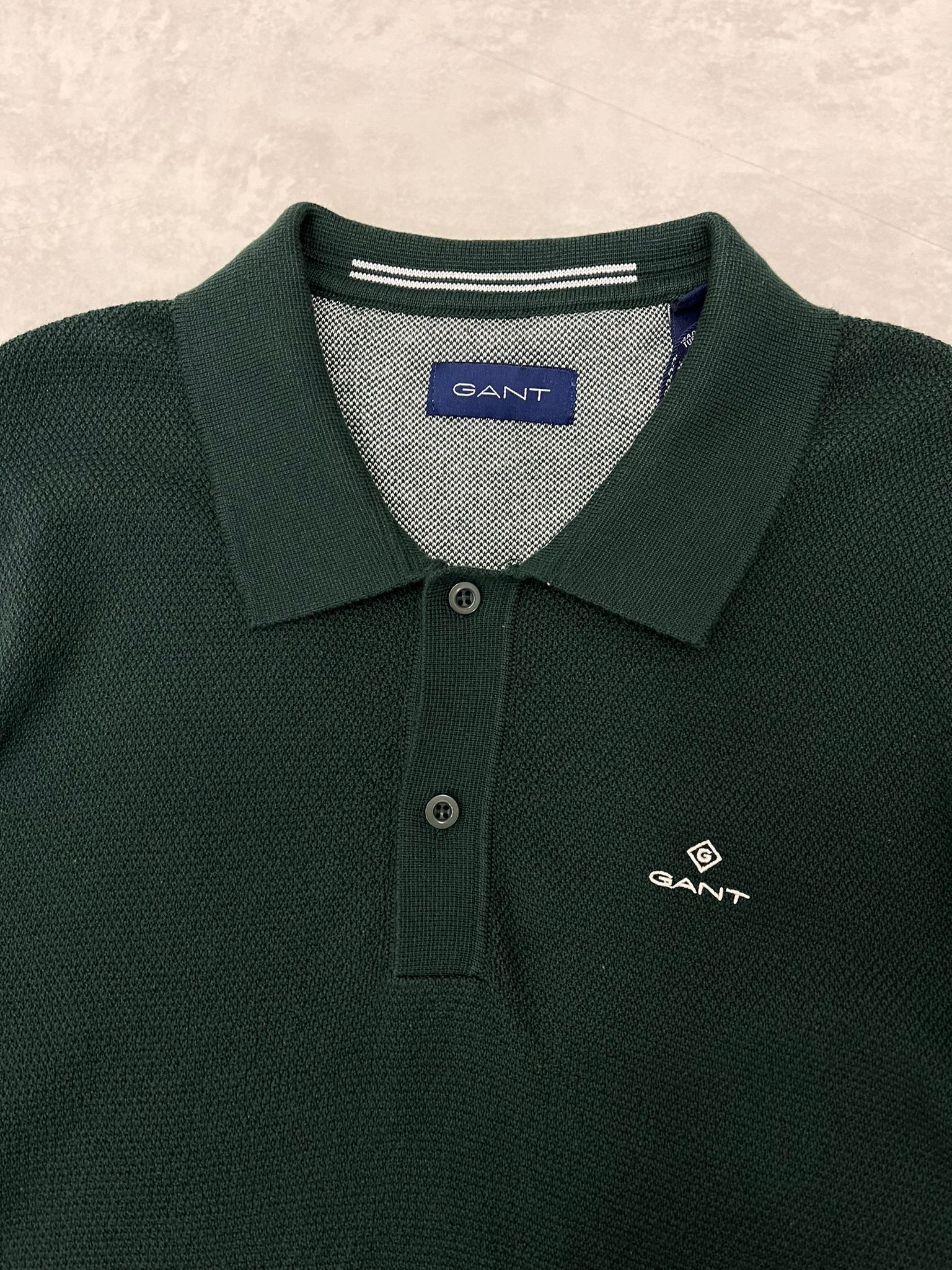 Yeni Classic Basic Logo Örgü Triko Kumaş Polo Yaka Dark Green Sweatshirt 