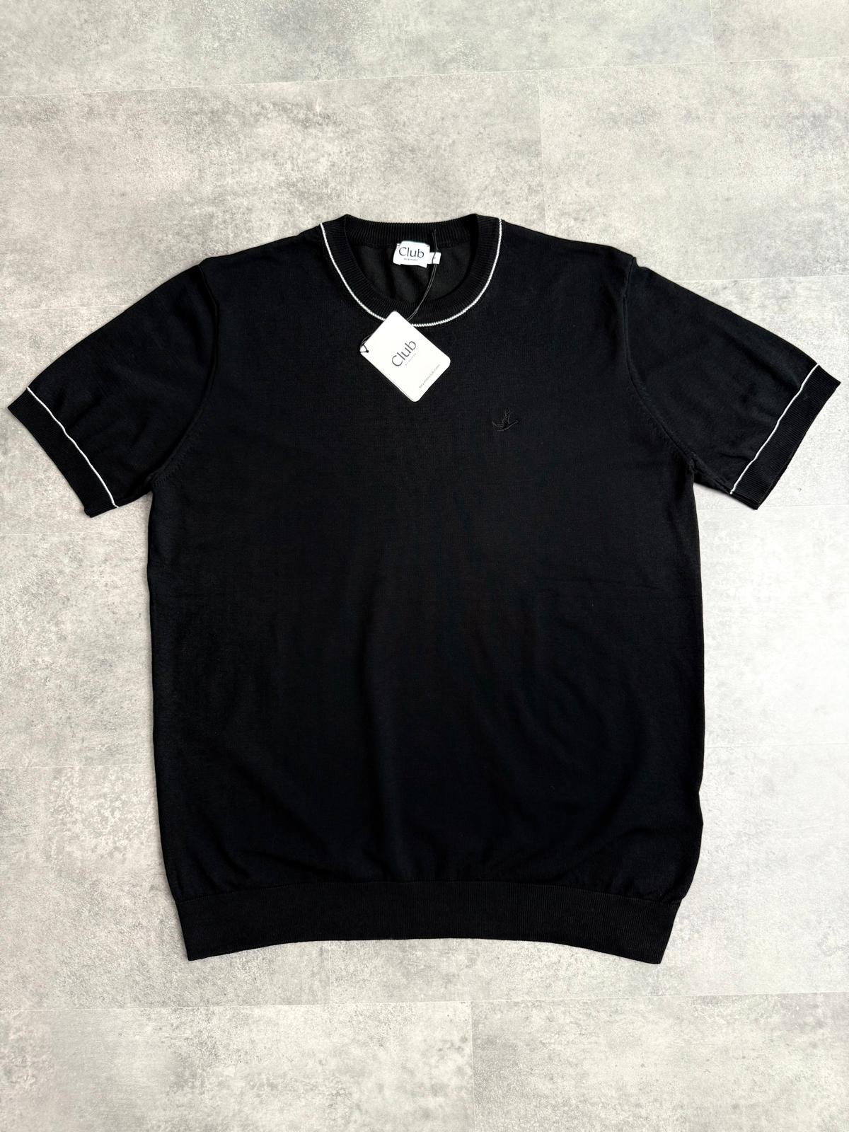 Yeni Sezon Yaka Detaylı Triko T-shirt - SİYAH