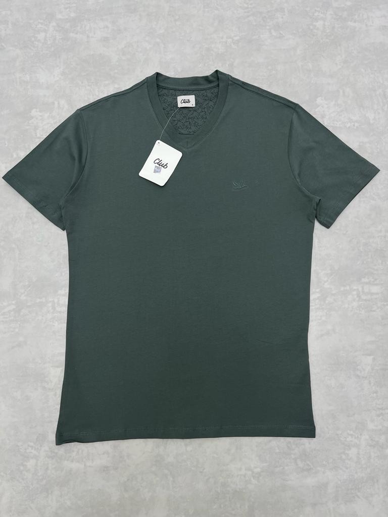 V Yaka Classic Mini Logo Haki Basic T-shirt