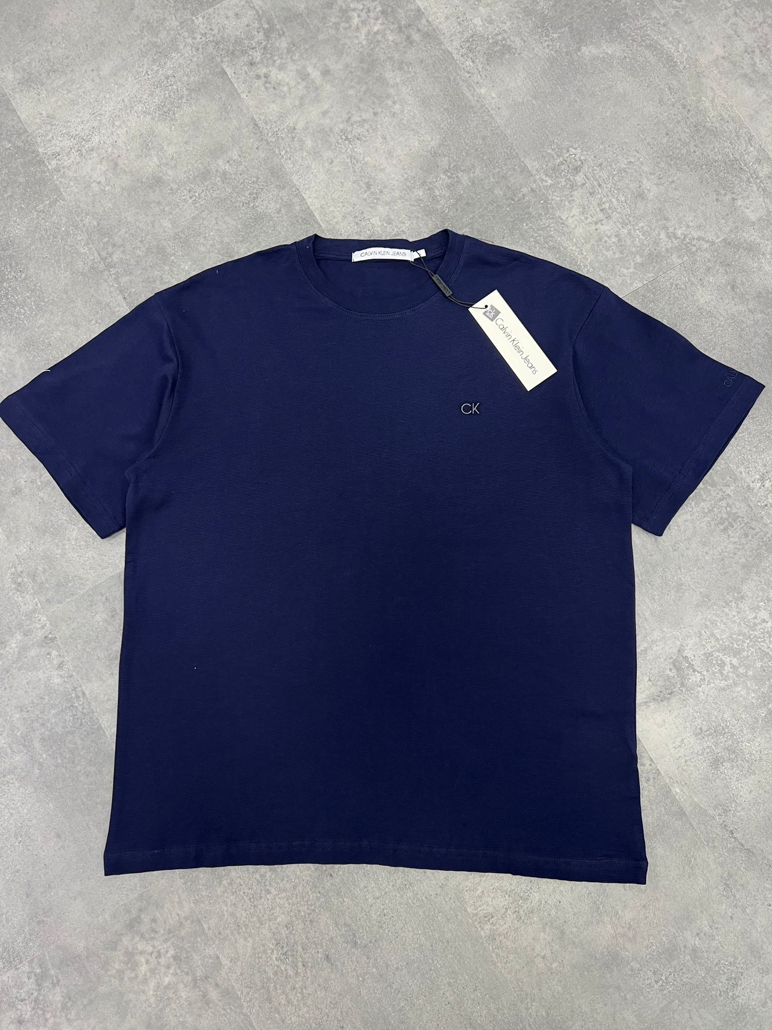 Yeni Sezon Basic Mini Logo Ottoman Kumaş Navy Blue  T-shirt