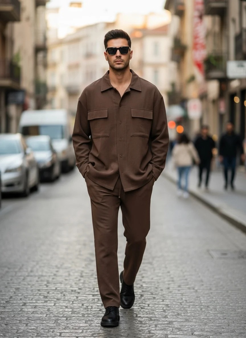 Yeni Sezon Modal Özel İtalyan Casual Takım - KAHVERENGİ