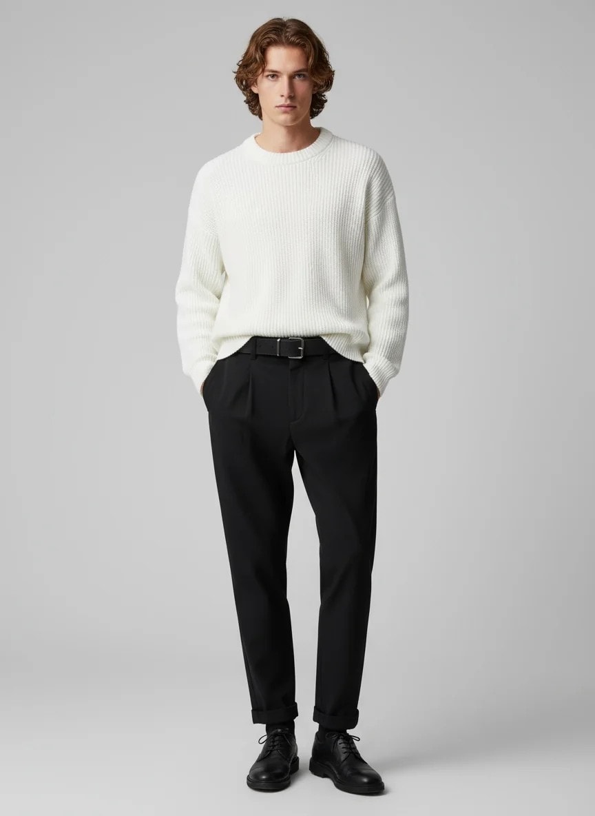 Yeni Sezon Kemerli İtalyan Kumaş Kalın Kışlık Casual Pantalon - SİYAH