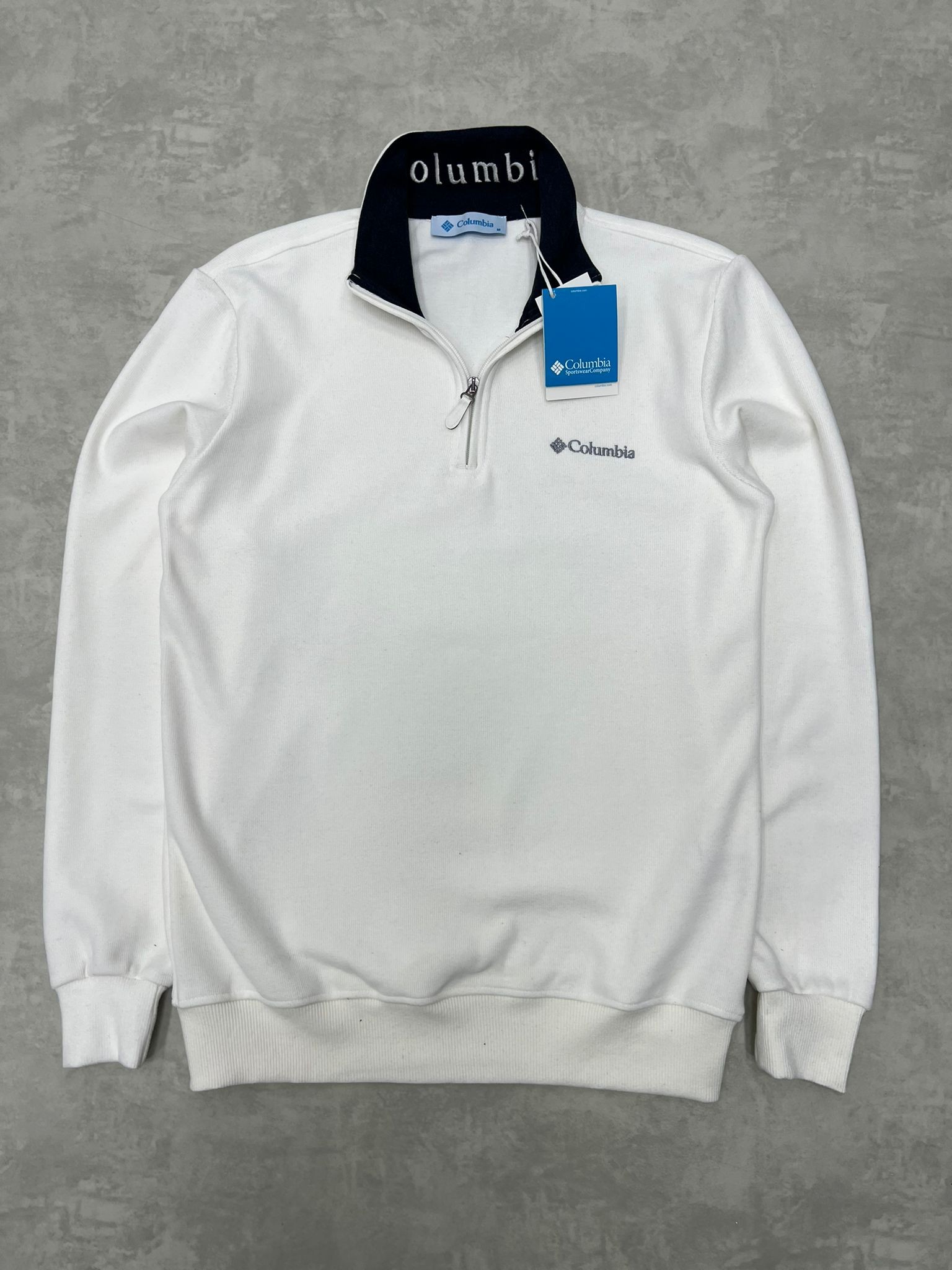 Yarım Fermuarlı Basic Selanik Kumaş Cream Sweatshirt
