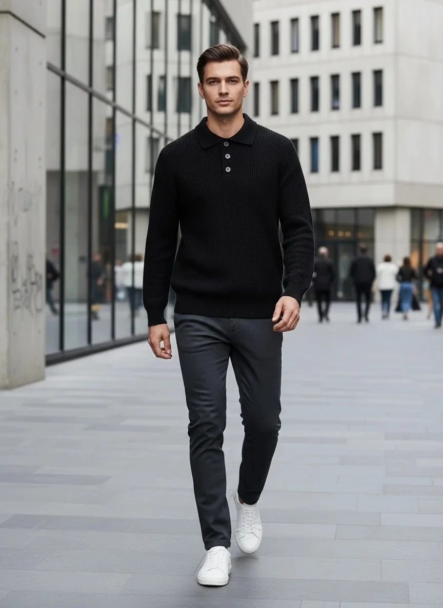 Yeni Sezon Pamuk Özel Örgü Kalın Düğmeli Triko Kazak