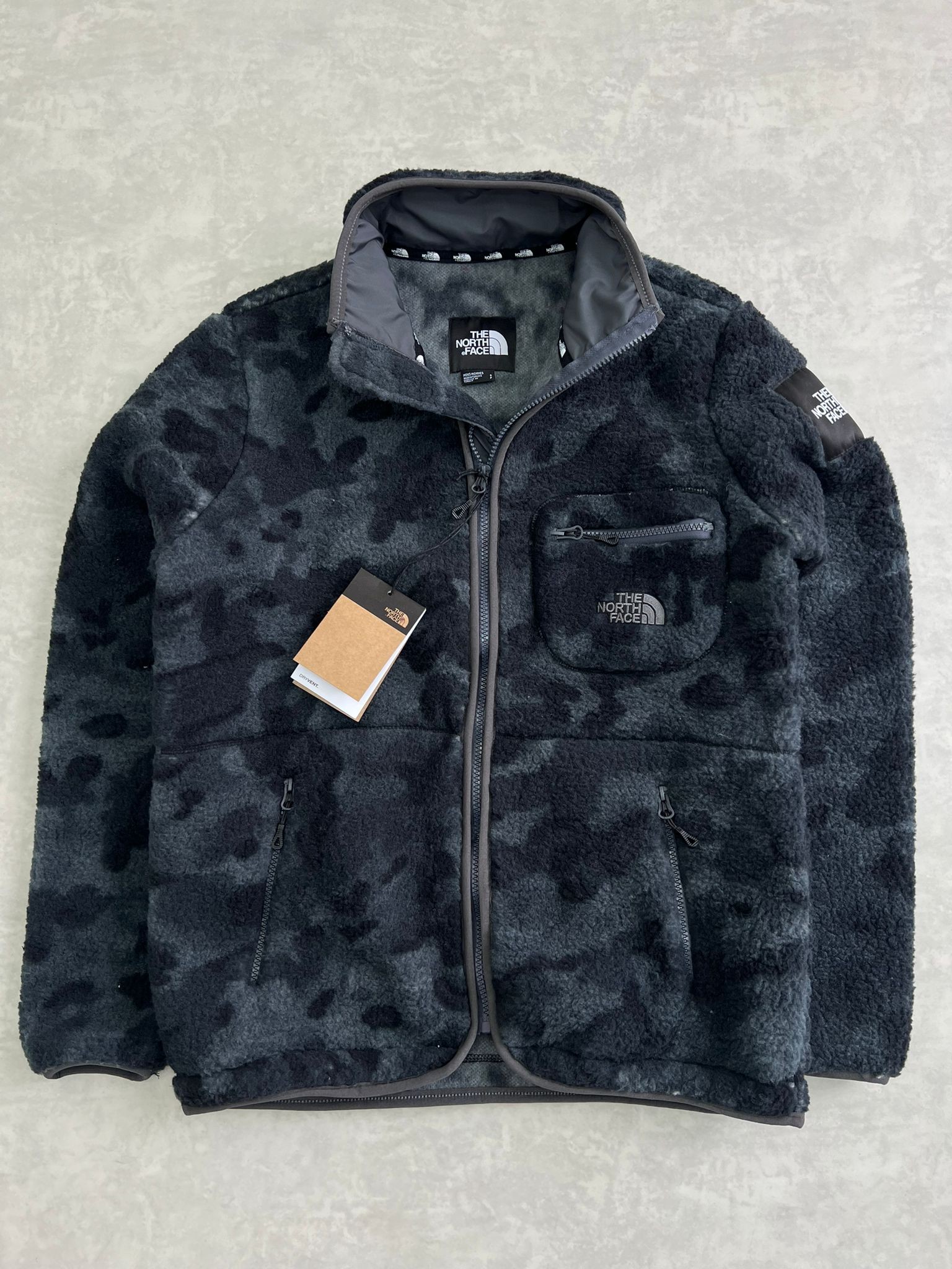 Yeni Sezon Tam Fermuarlı Kamuflaj Desenli Peluş Black Ceket 