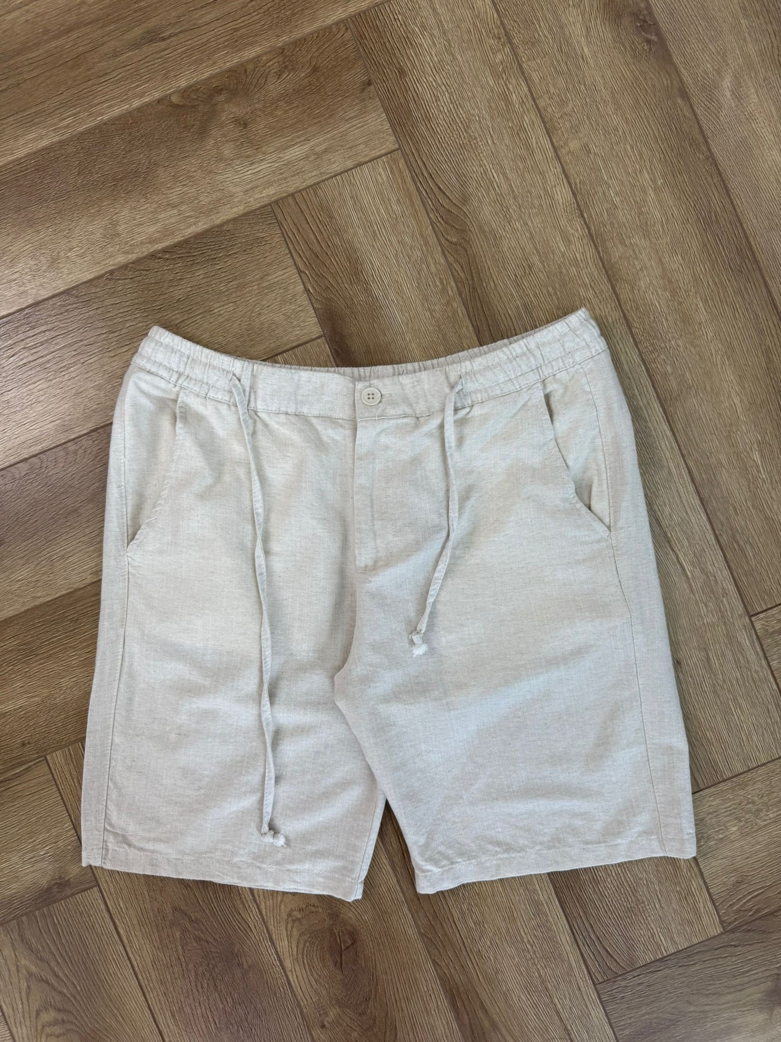 Yeni Sezon Casual Basic  Keten Şort - KREM