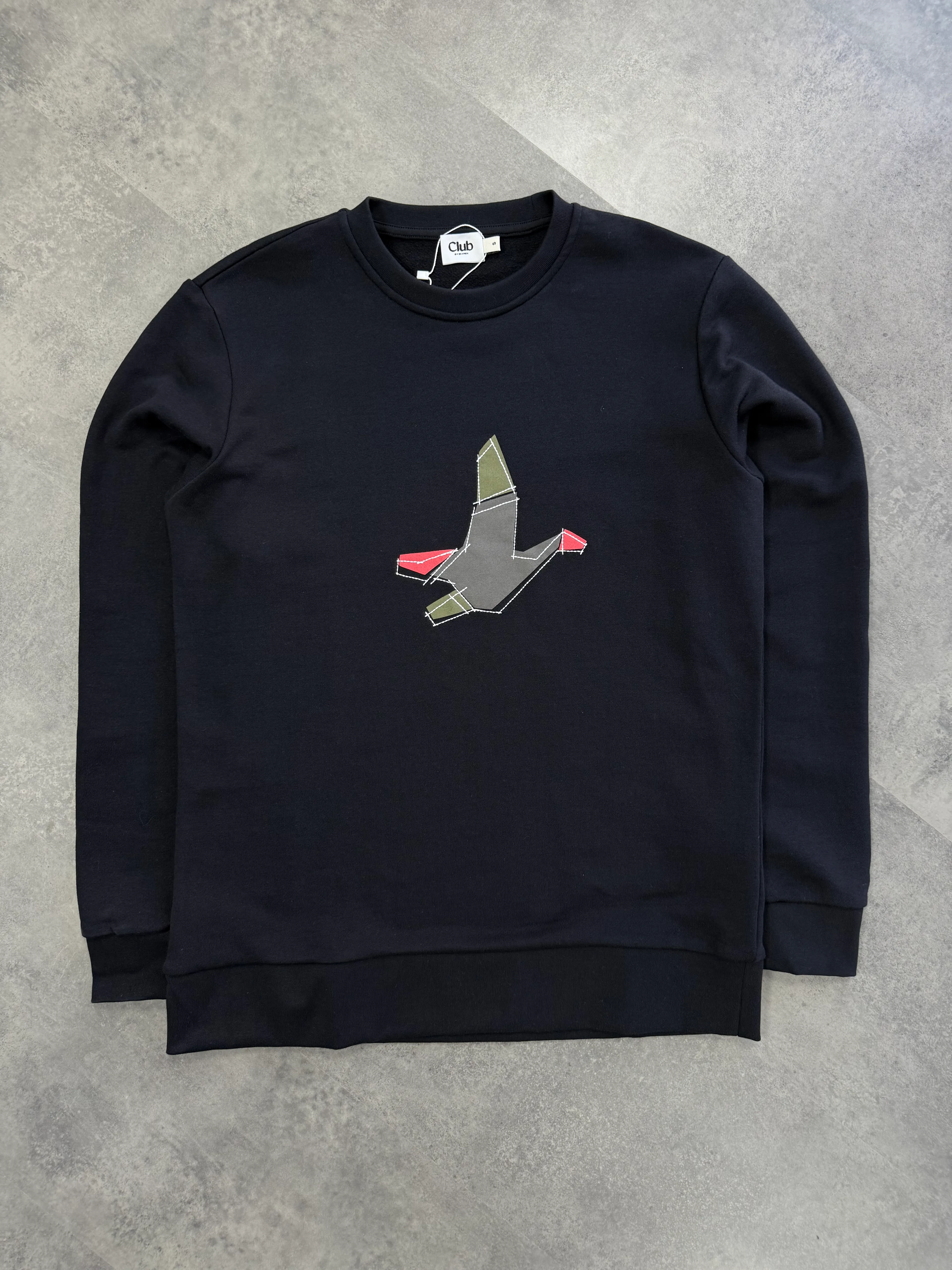 Yeni Sezon Birds Özel Seri Nakış Logo Şardonlu Sweatshirt - SİYAH