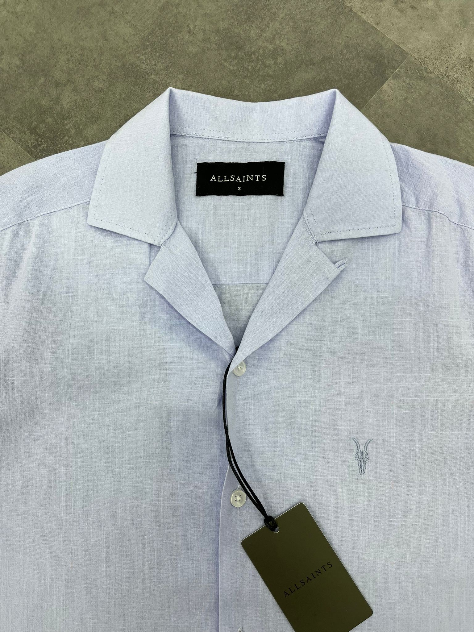 Yeni Sezon Basic Mini Logo Yarım Kollu Keten Blue  Gömlek
