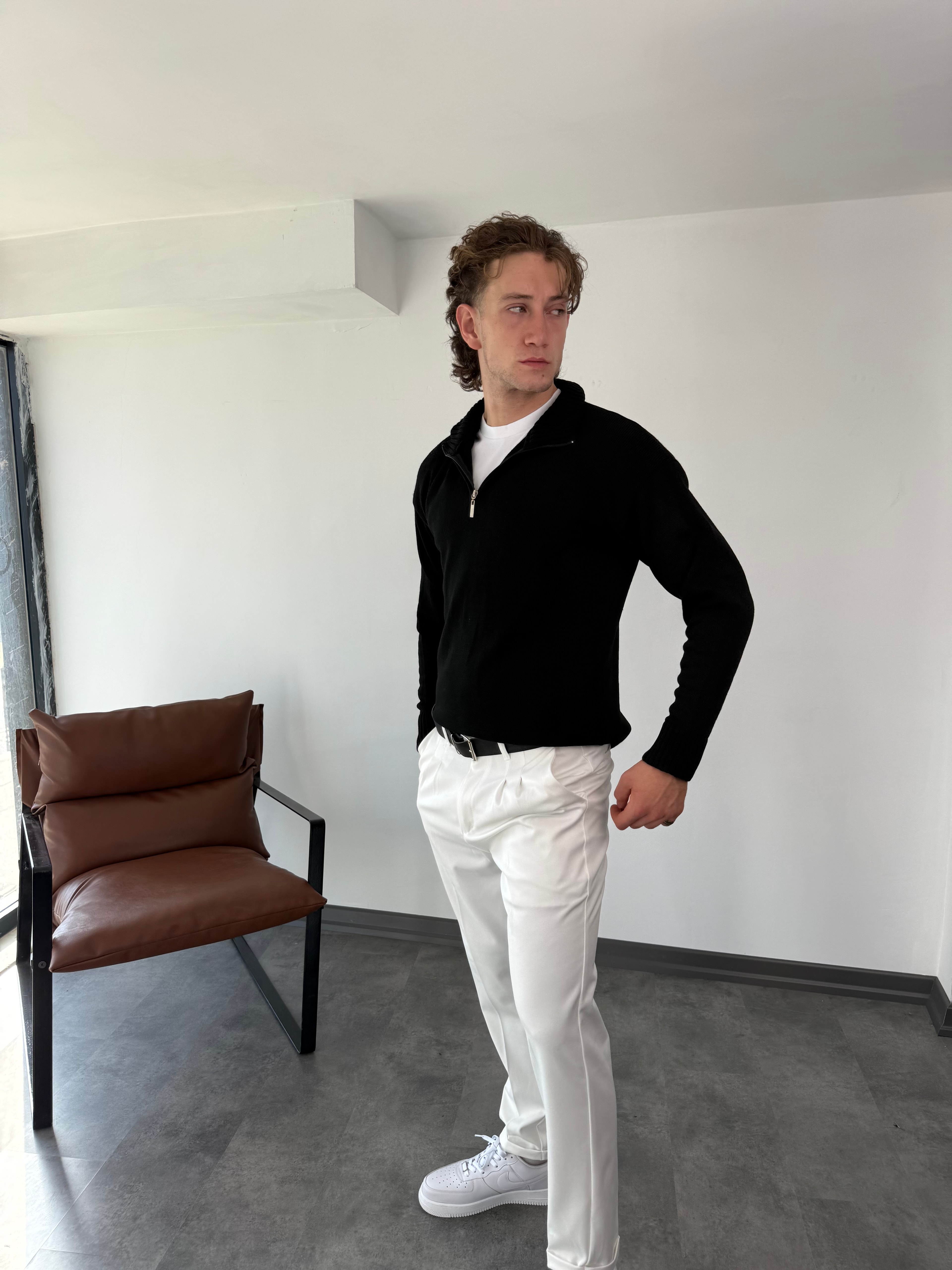 Yeni Sezon Premium Özel Örgü Yarım Fermuarlı Sweatshirt