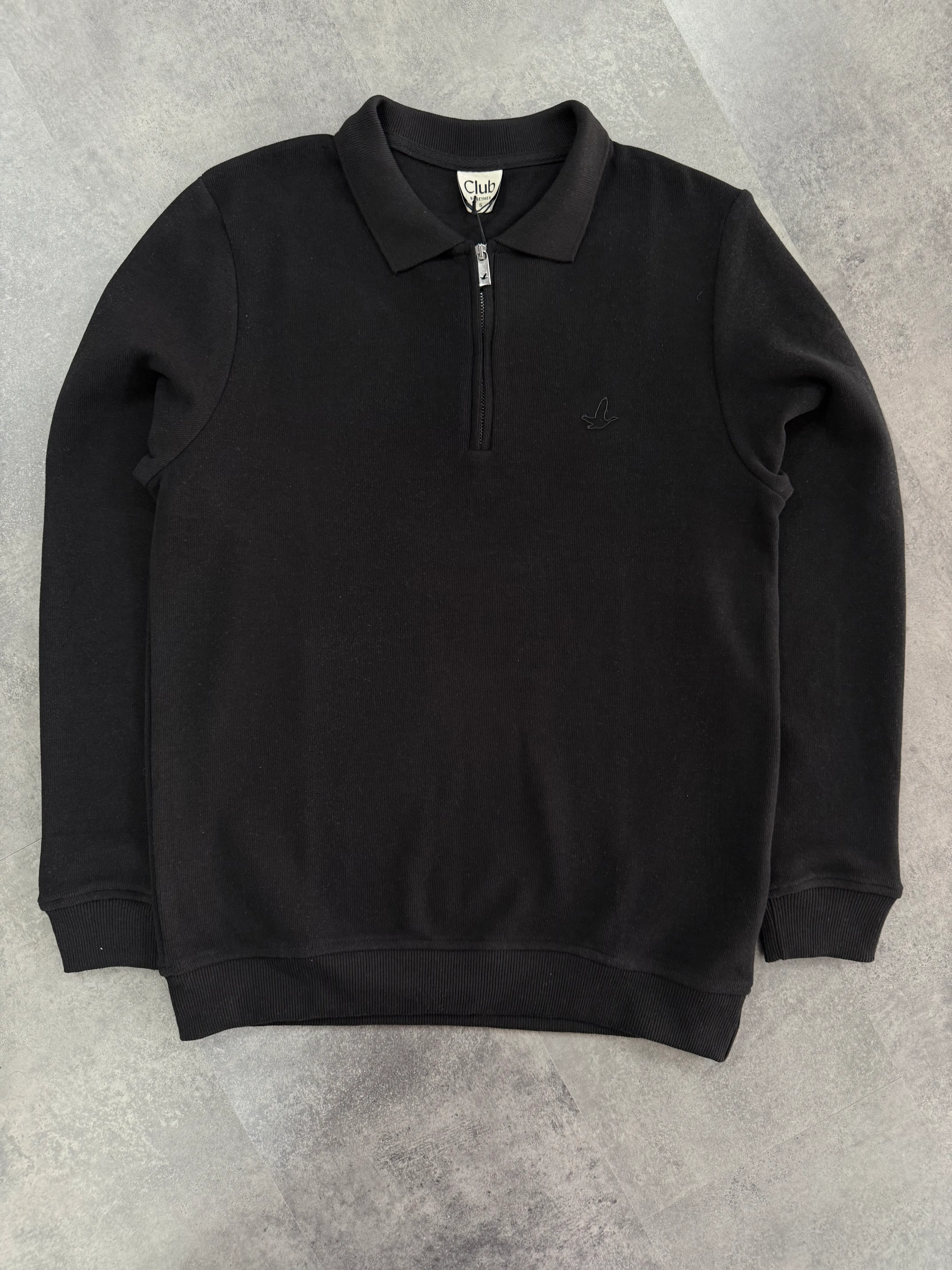 Yeni Sezon Premium Triko Yarım Fermuarlı Sweatshirt - SİYAH