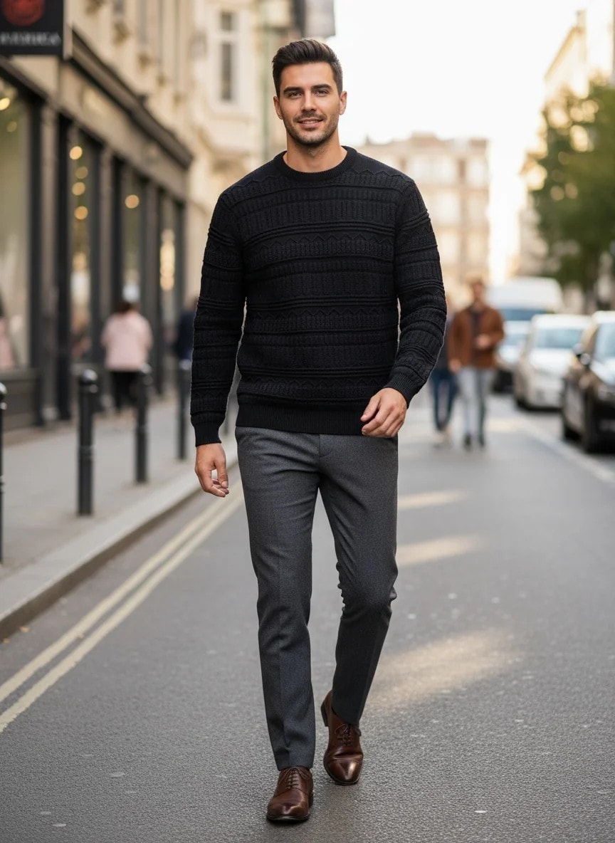 Yeni Sezon Desenli Özel Örgü Detaylı Yün Kazak