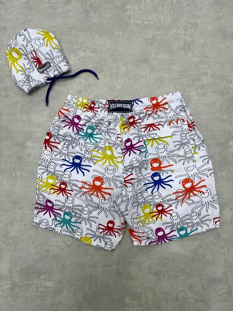Digital Desenli Fast Drying Octopus White Deniz Şortu