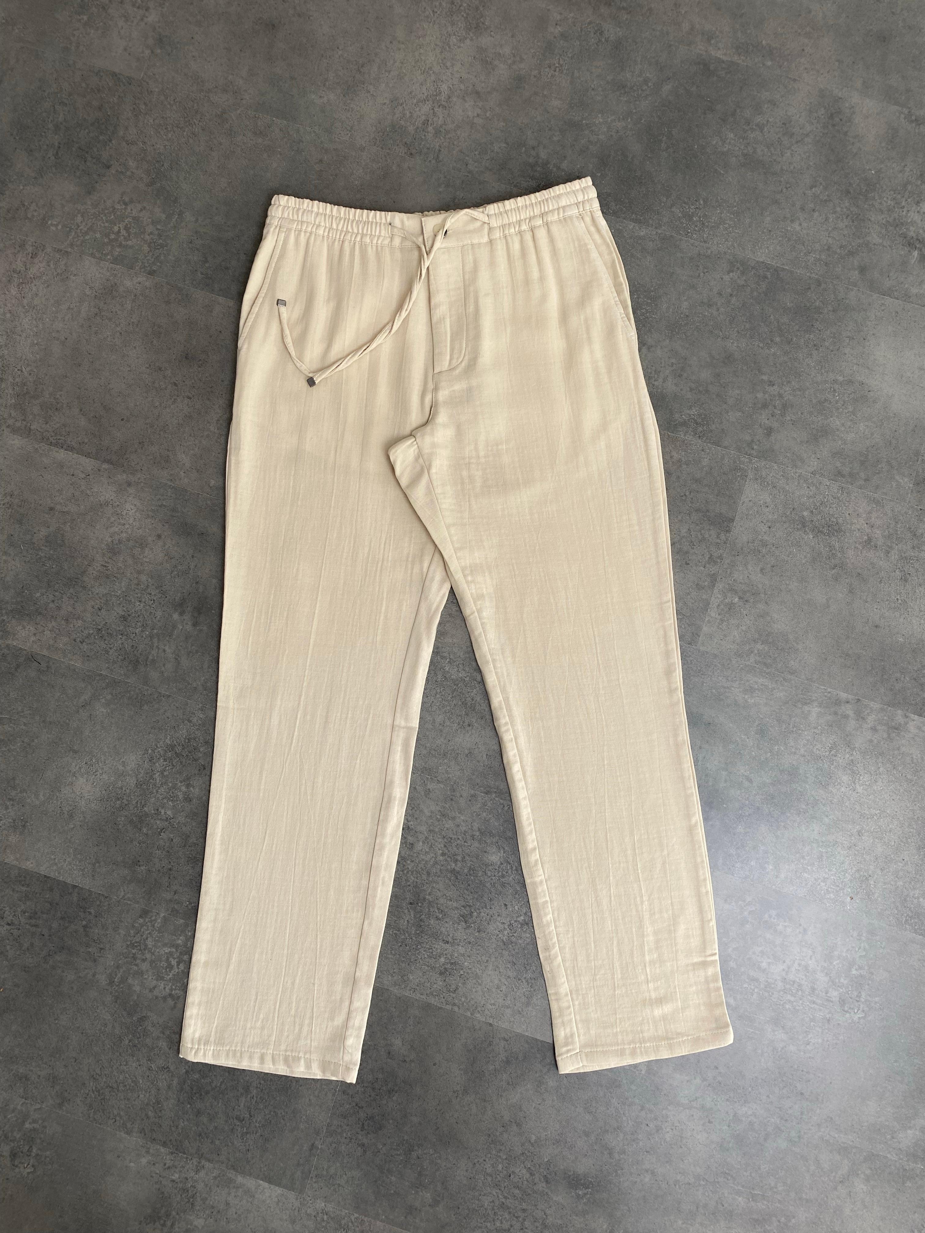 Yeni Sezon Yazlık Müslin Spor Kesim Pantolon - KREM