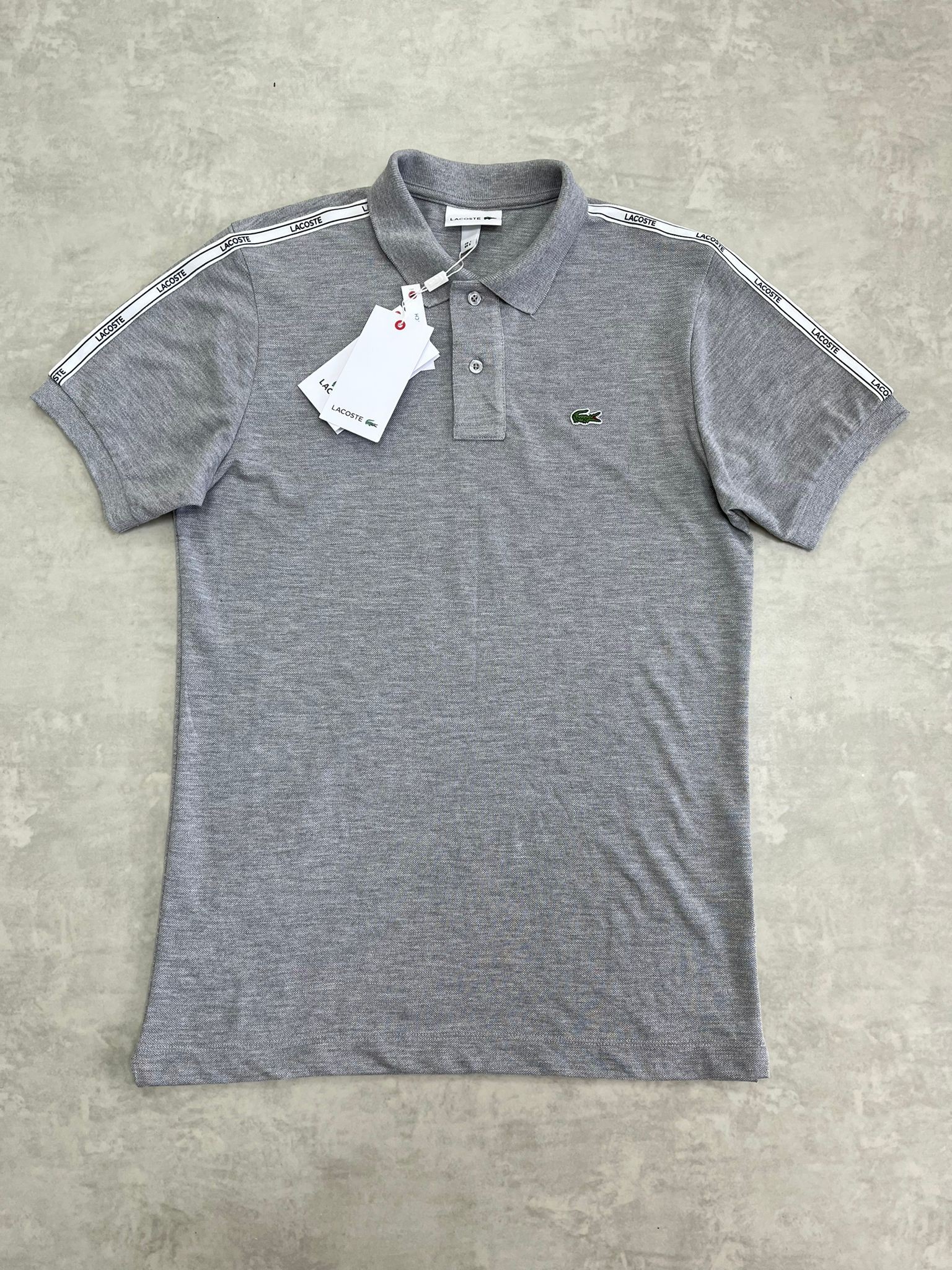 Kolları Şeritli Mini Logo Polo Yaka Gray T-shirt