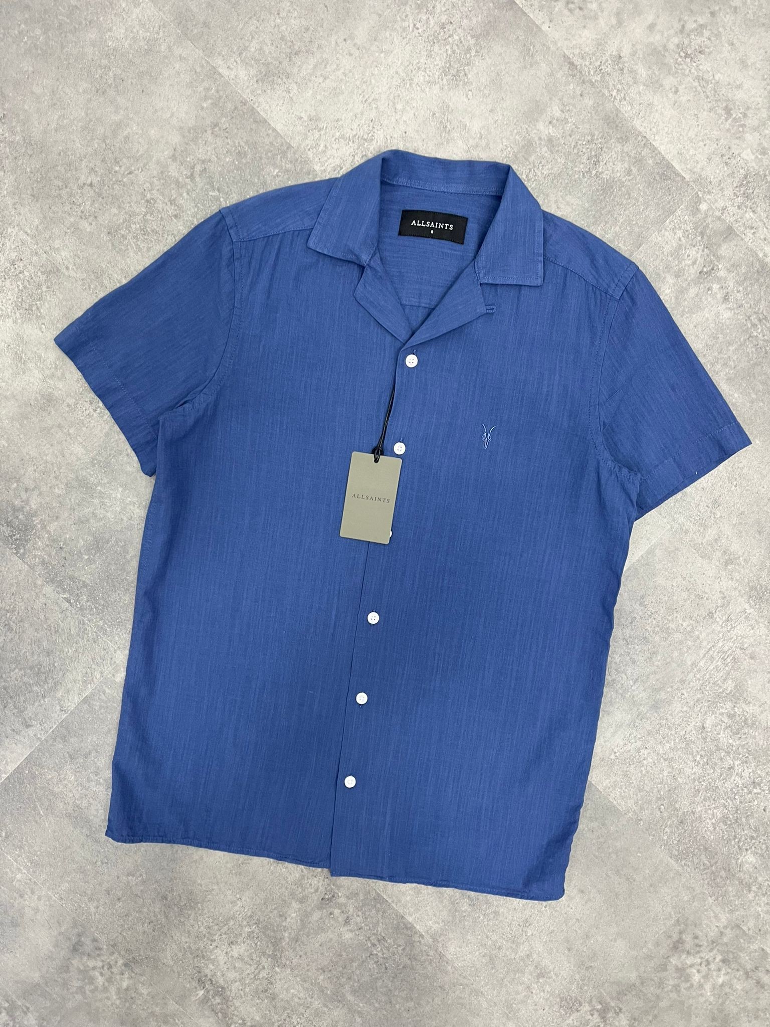 Yeni Sezon Basic Mini Logo Yarım Kollu Keten Blue Gömlek