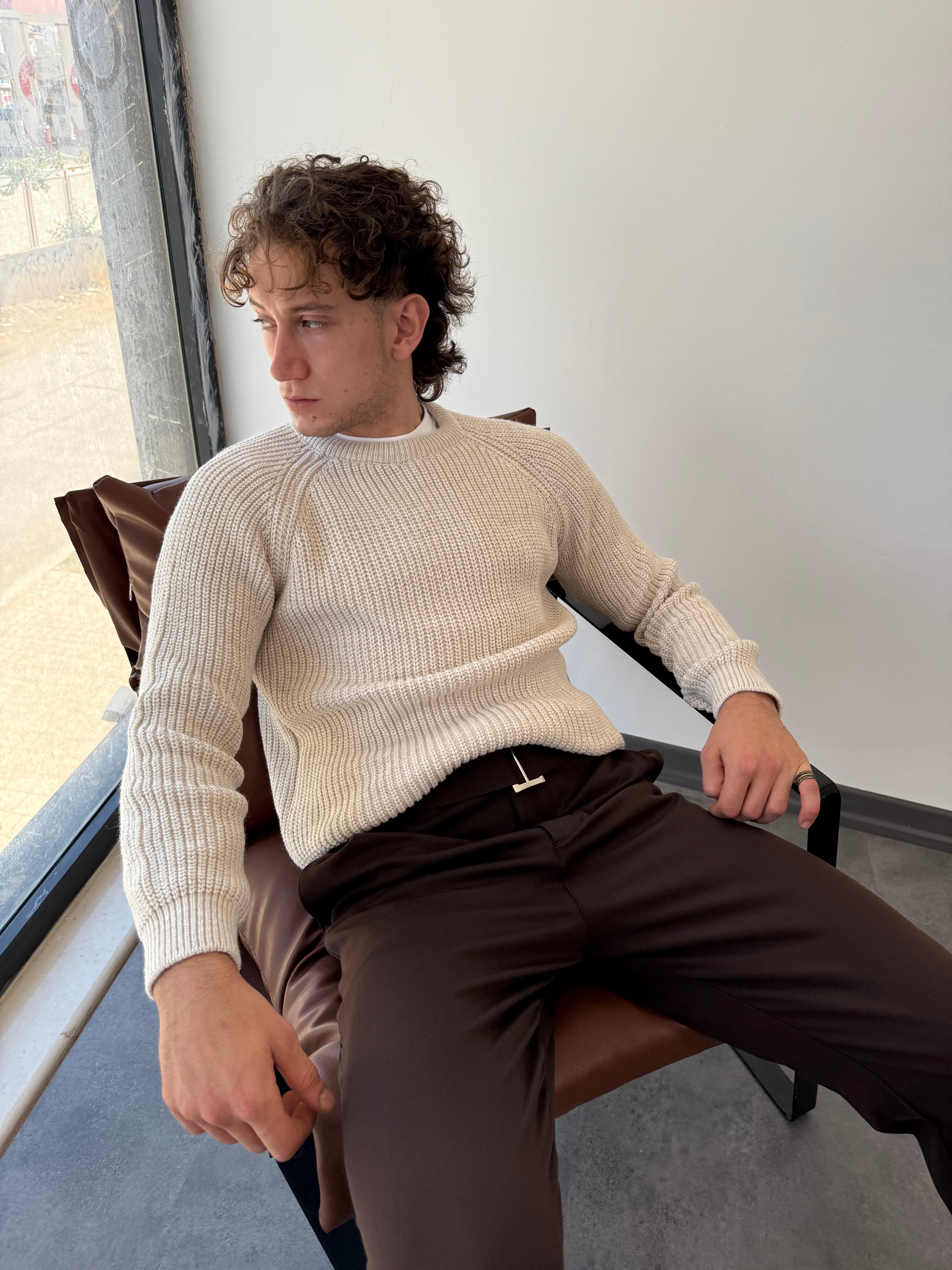 Yeni Sezon İtalyan Kumaş Kalın Kışlık Casual Pantalon - KAHVERENGİ