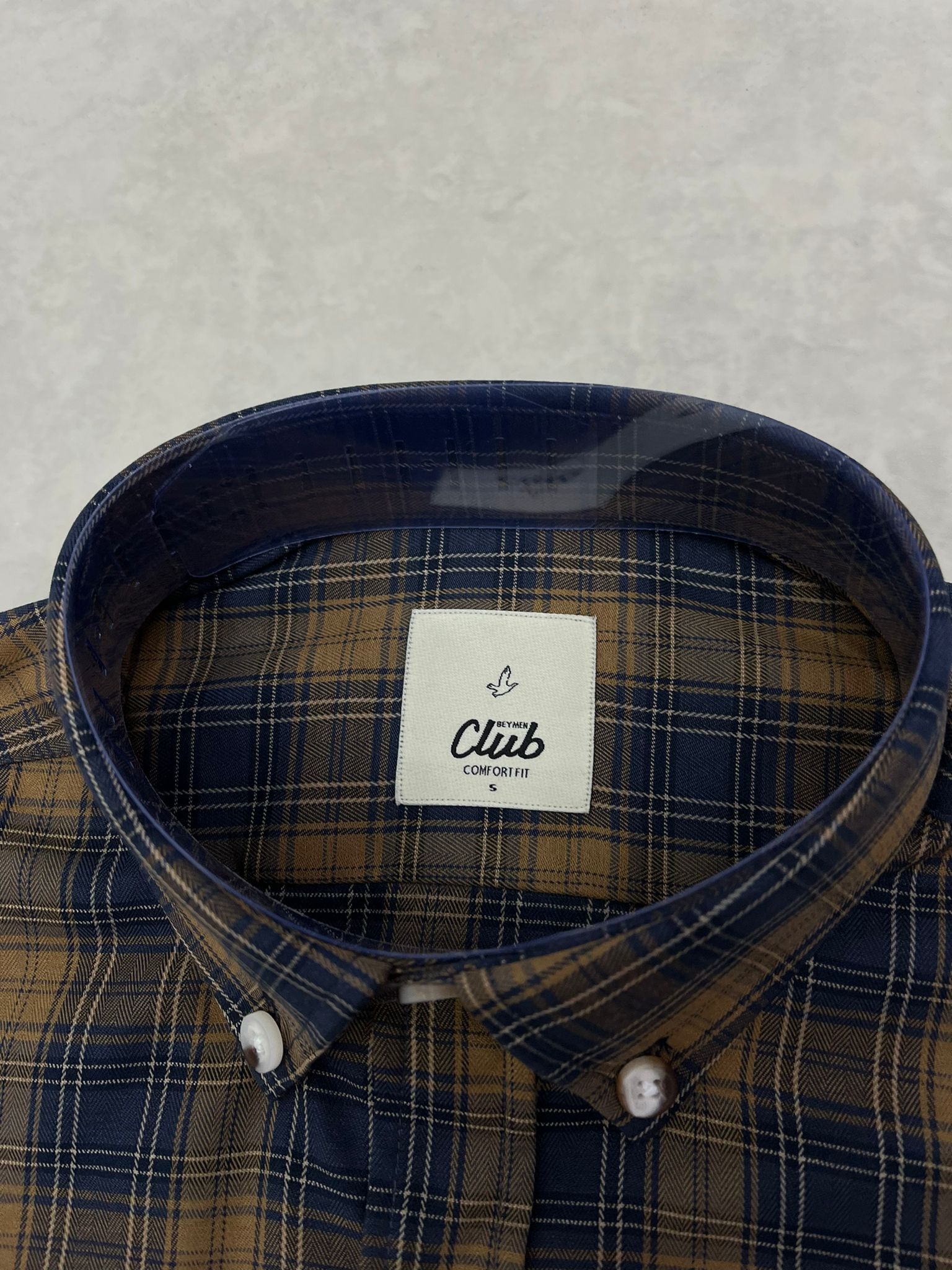 Kışlık Ekoseli Classic Mini Logo Regular Fit Lacivert/Hardal Gömlek