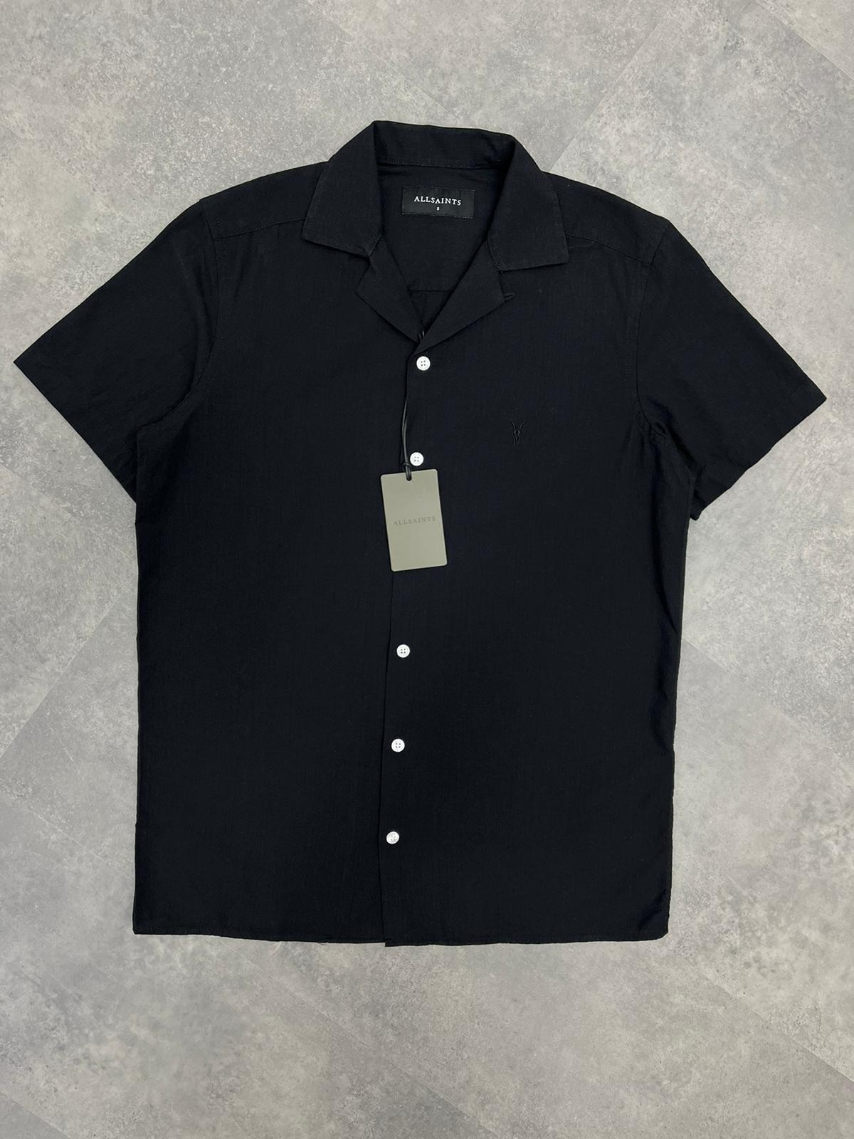 Yeni Sezon Basic Mini Logo Yarım Kollu Keten Black Gömlek