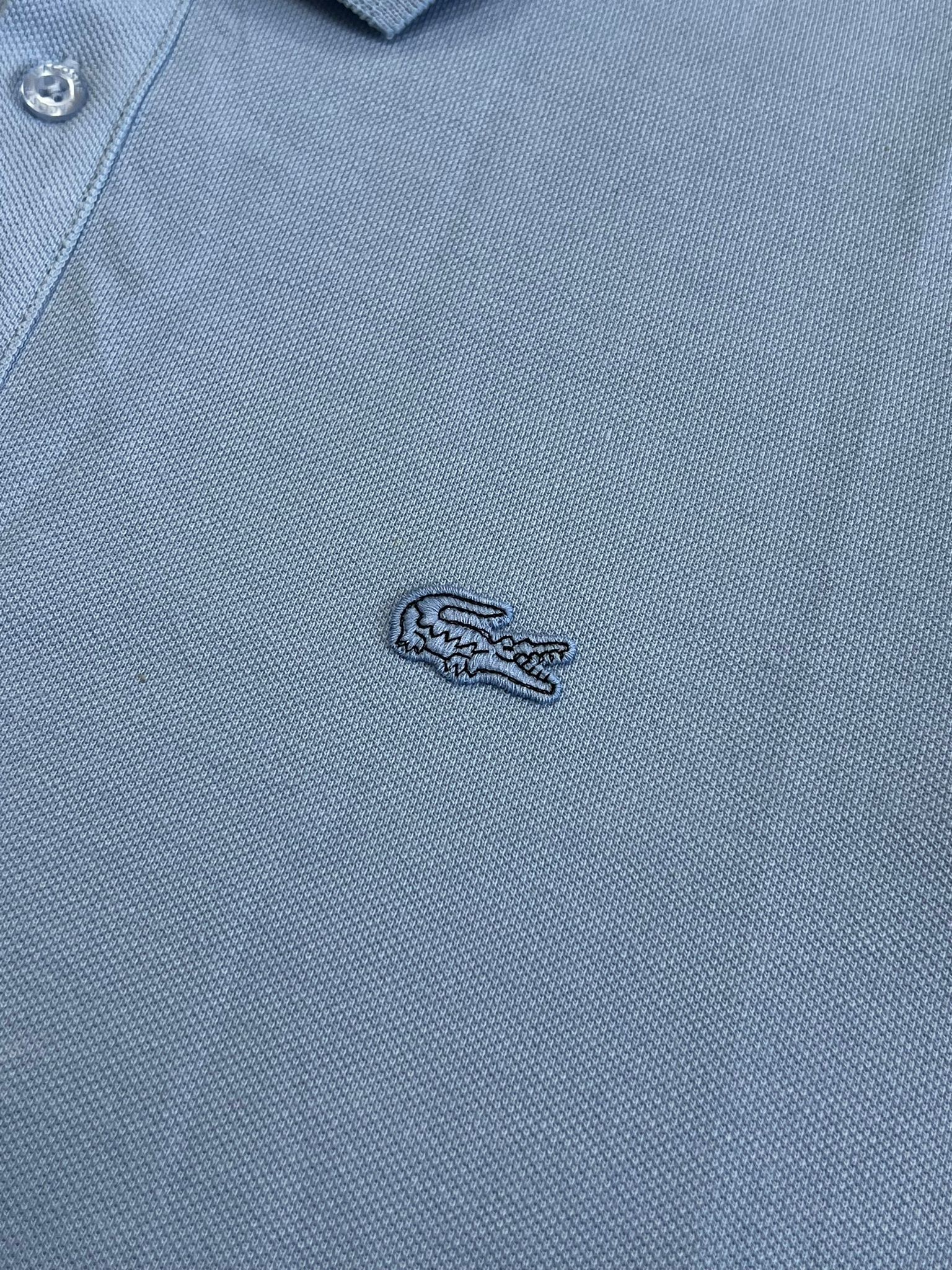 Classic Paris Logo Polo Yaka Light Blue T-shirt