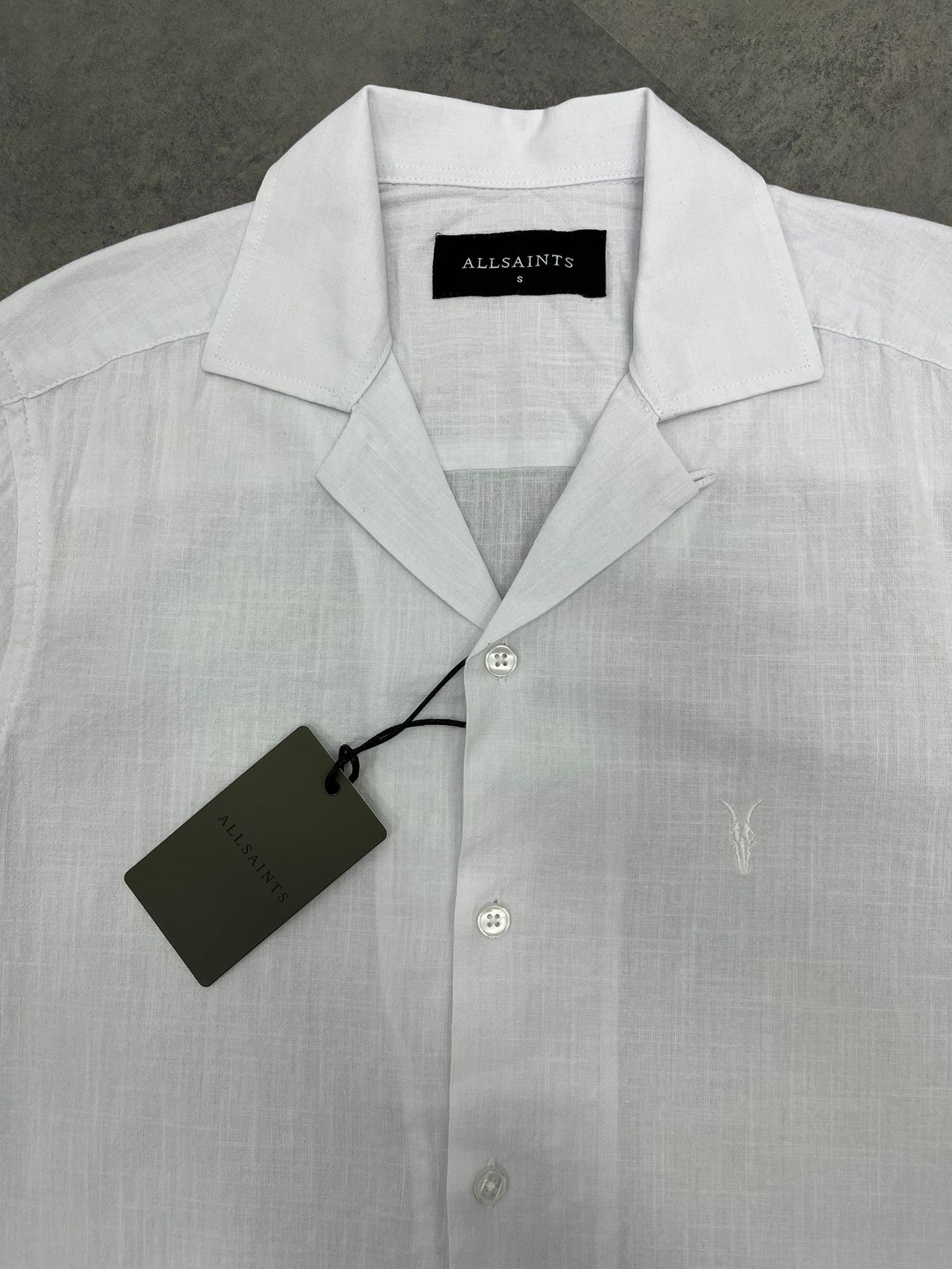 Yeni Sezon Basic Mini Logo Yarım Kollu Keten White Gömlek