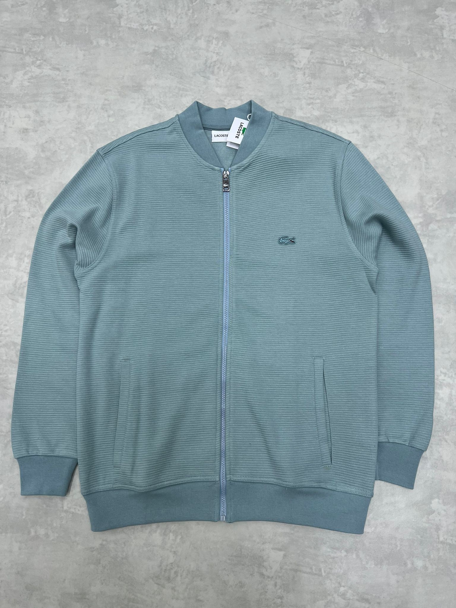 Limited Edition Tam Fermuarlı Yatay Çizgili Water Green Ceket