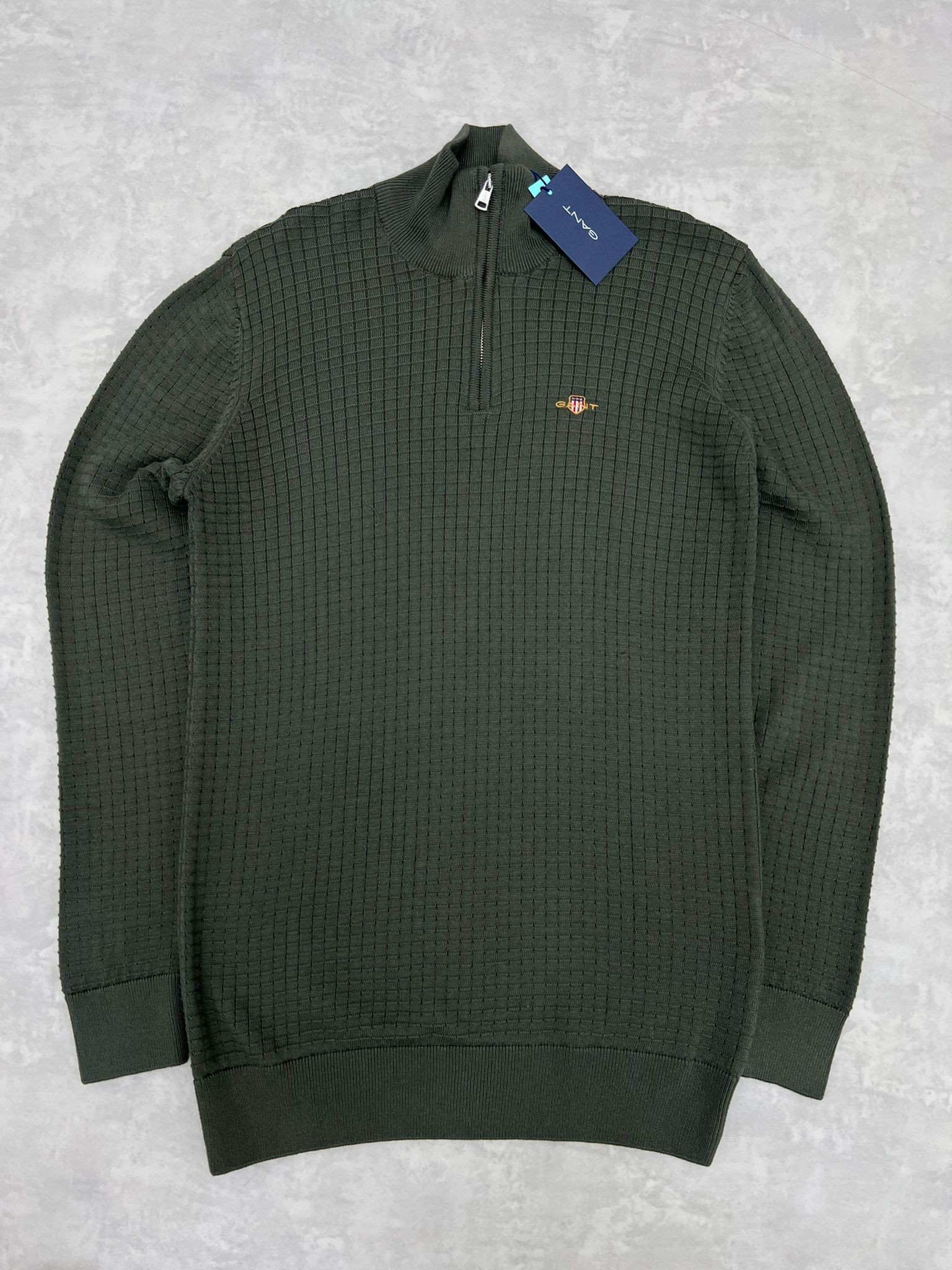 Yeni Sezon Kışlık Triko Haki Yarım Fermuarlı Sweatshirt