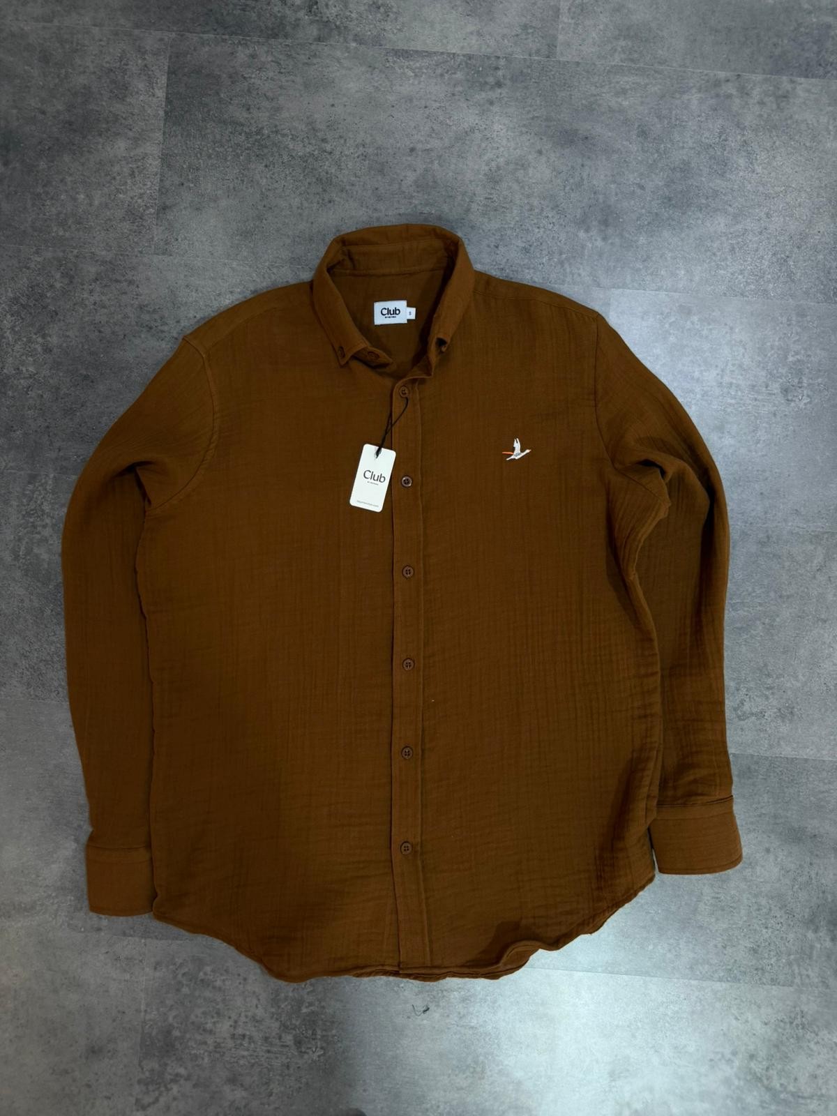Yeni Sezon Classic Casual Basic Müslin Gömlek - KAHVERENGİ
