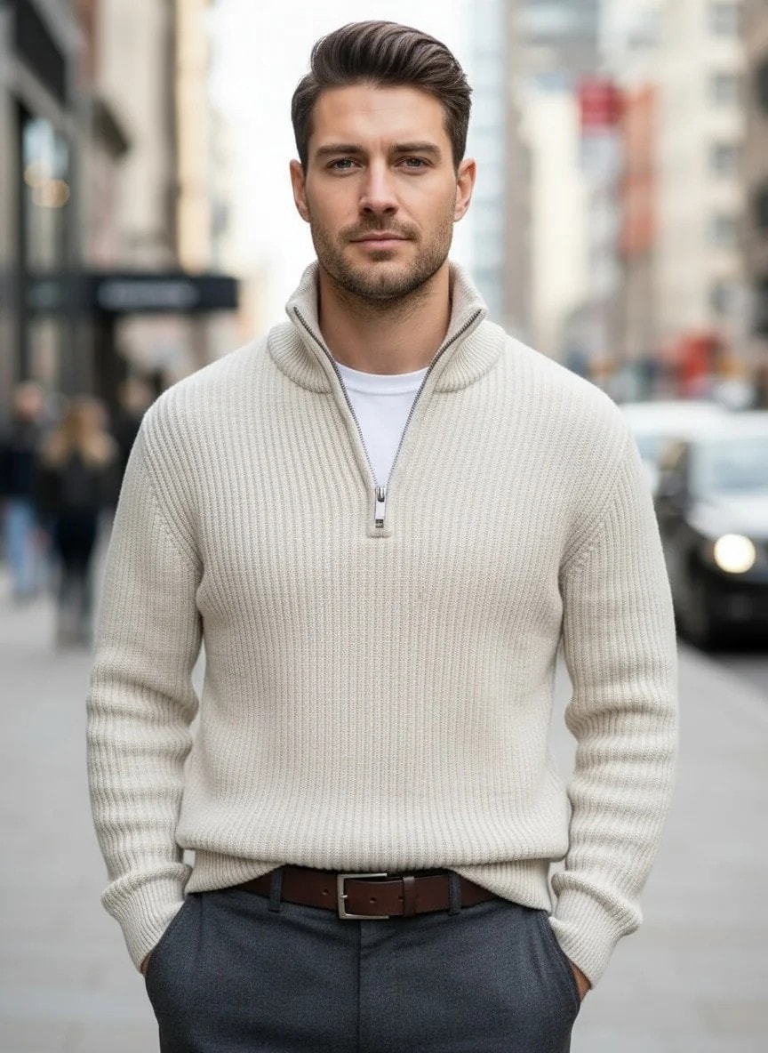 Yeni Sezon Yarım Fermuarlı Özel Örgü Yün Kazak