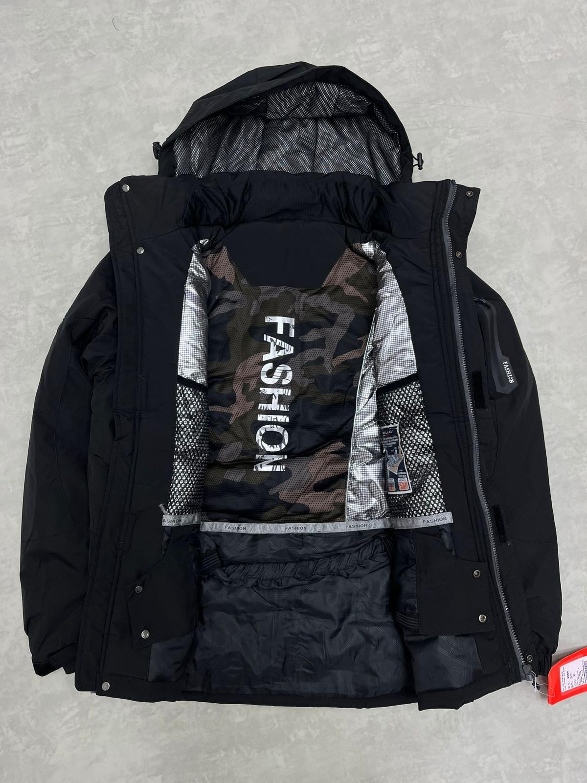 Classic Cep Detaylı İthal WaterProof Şişme Bel Destekli Black Termal Astarlı Mont