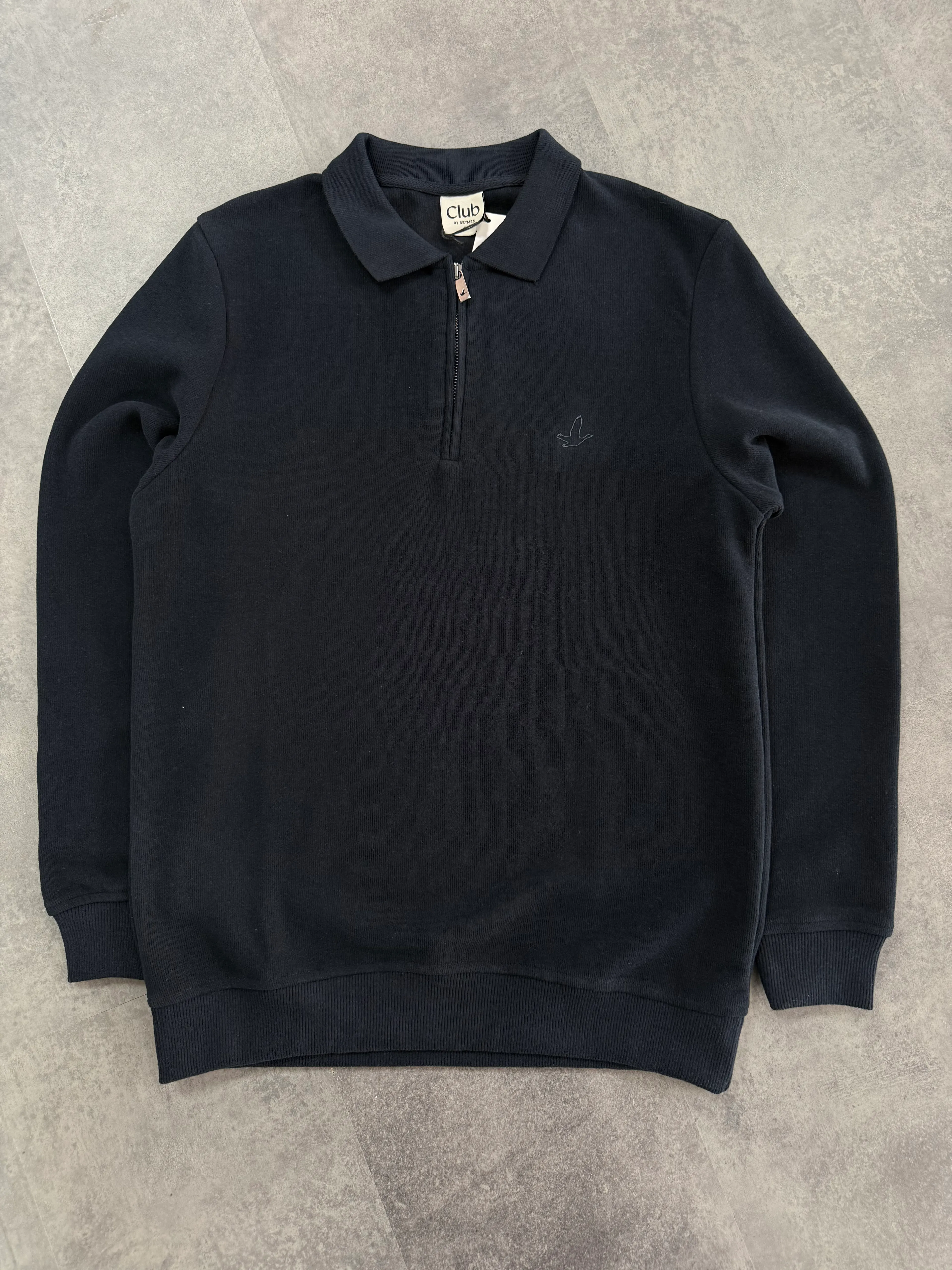 Yeni Sezon Premium Triko Yarım Fermuarlı Sweatshirt - LACİVERT