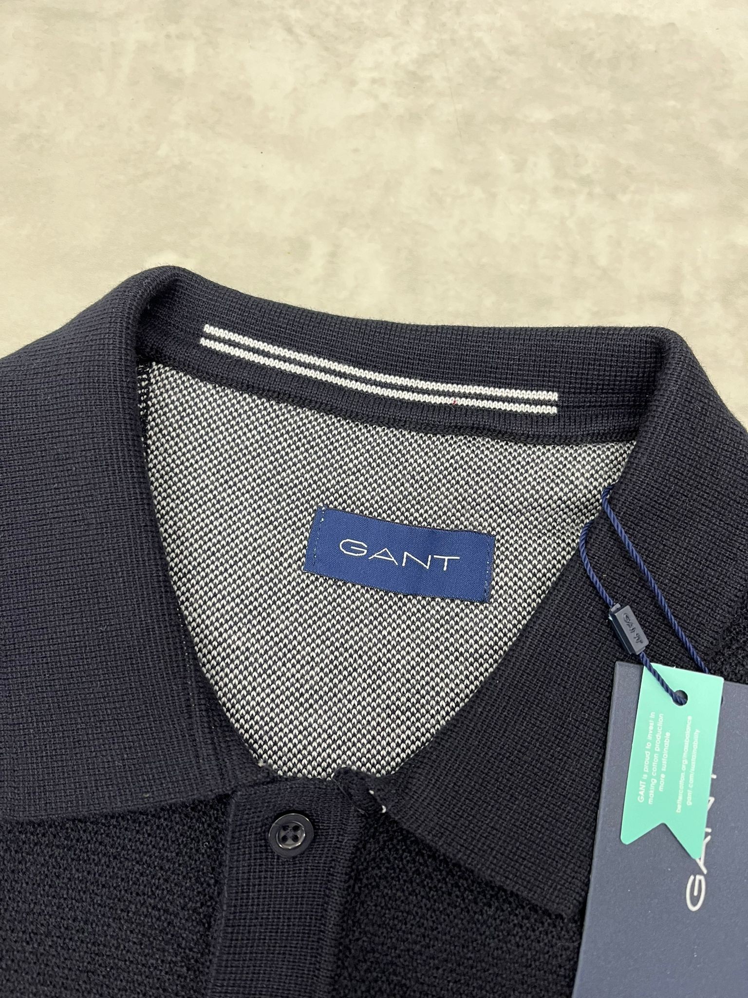 Yeni Classic Basic Logo Örgü Triko Kumaş Polo Yaka Navy Blue Sweatshirt 