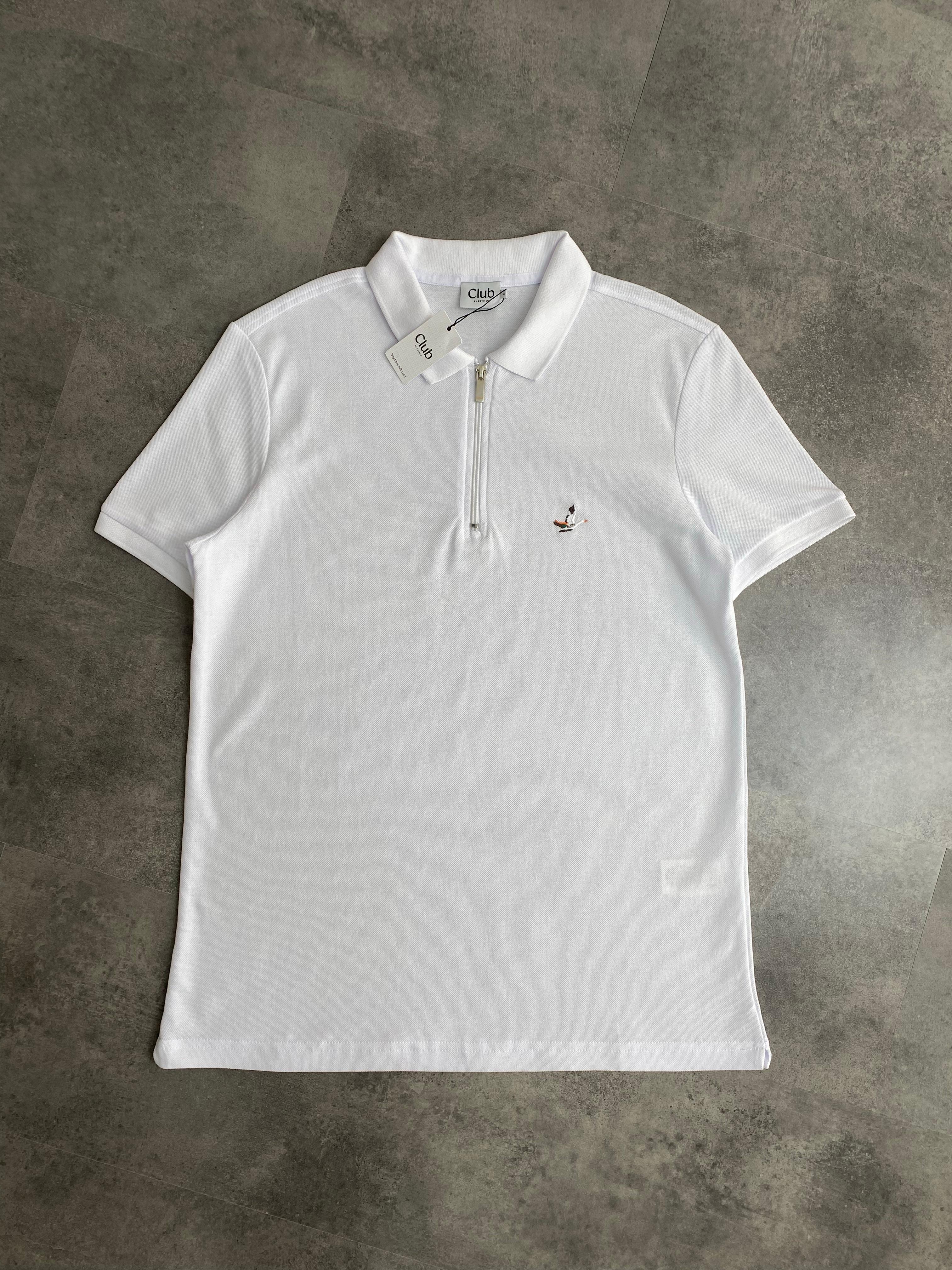 Yeni Sezon Yarım Fermuar Pamuk Pike Polo Yaka - BEYAZ