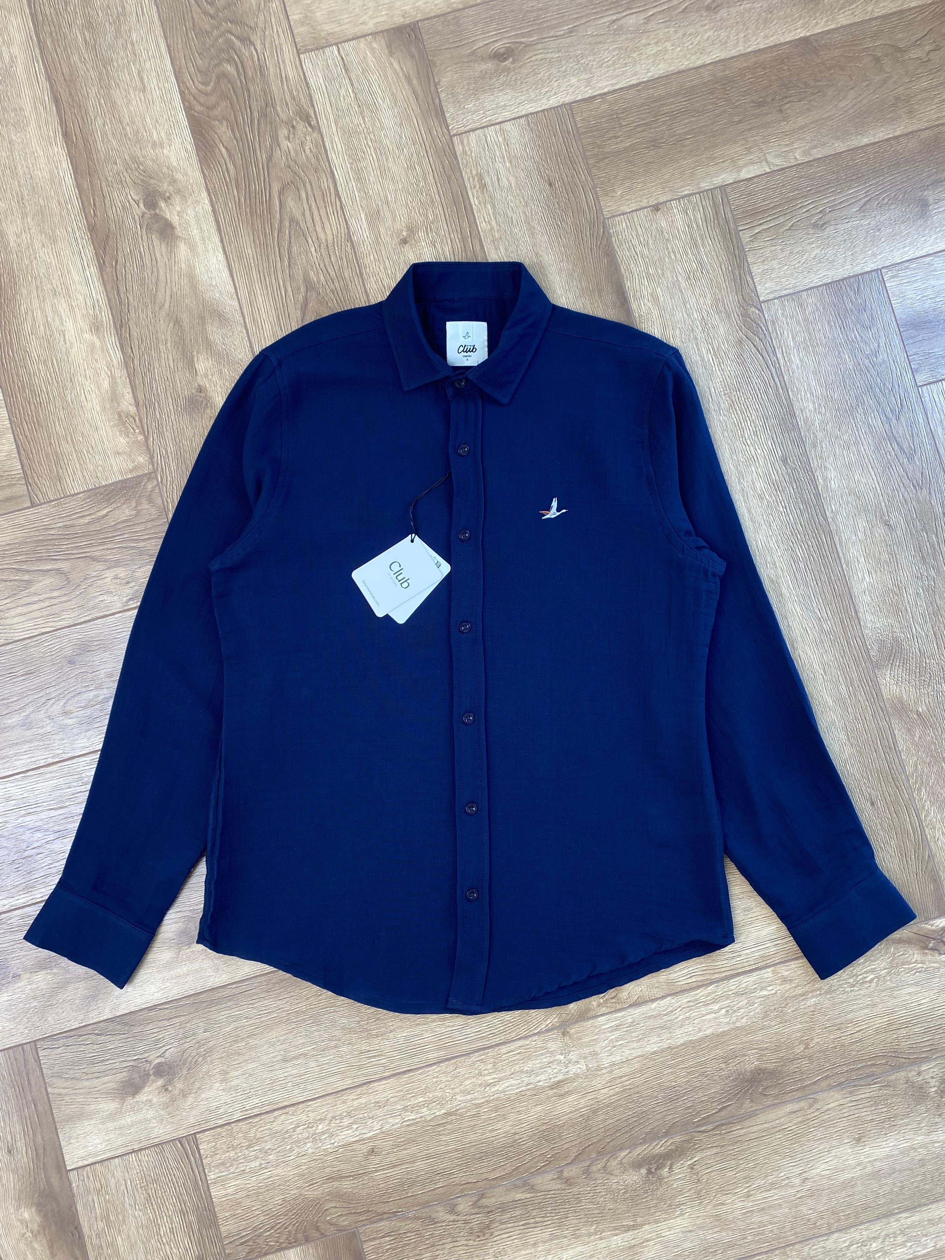 Yeni Sezon Classic Casual Basic Müslin Gömlek - SAX MAVİ