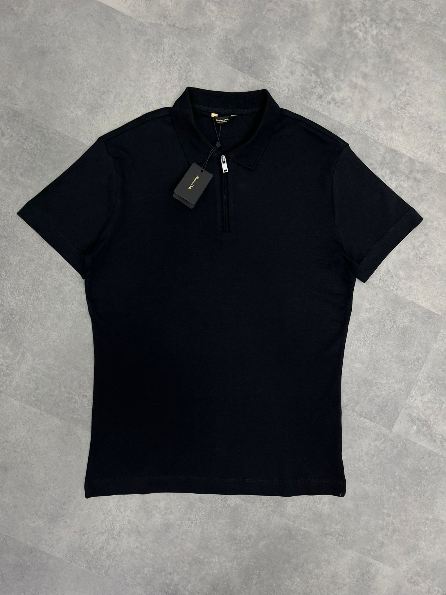 Yeni Sezon Organik Pamuk Yarım Fermuarlı  Black Polo Yaka  T-shirt