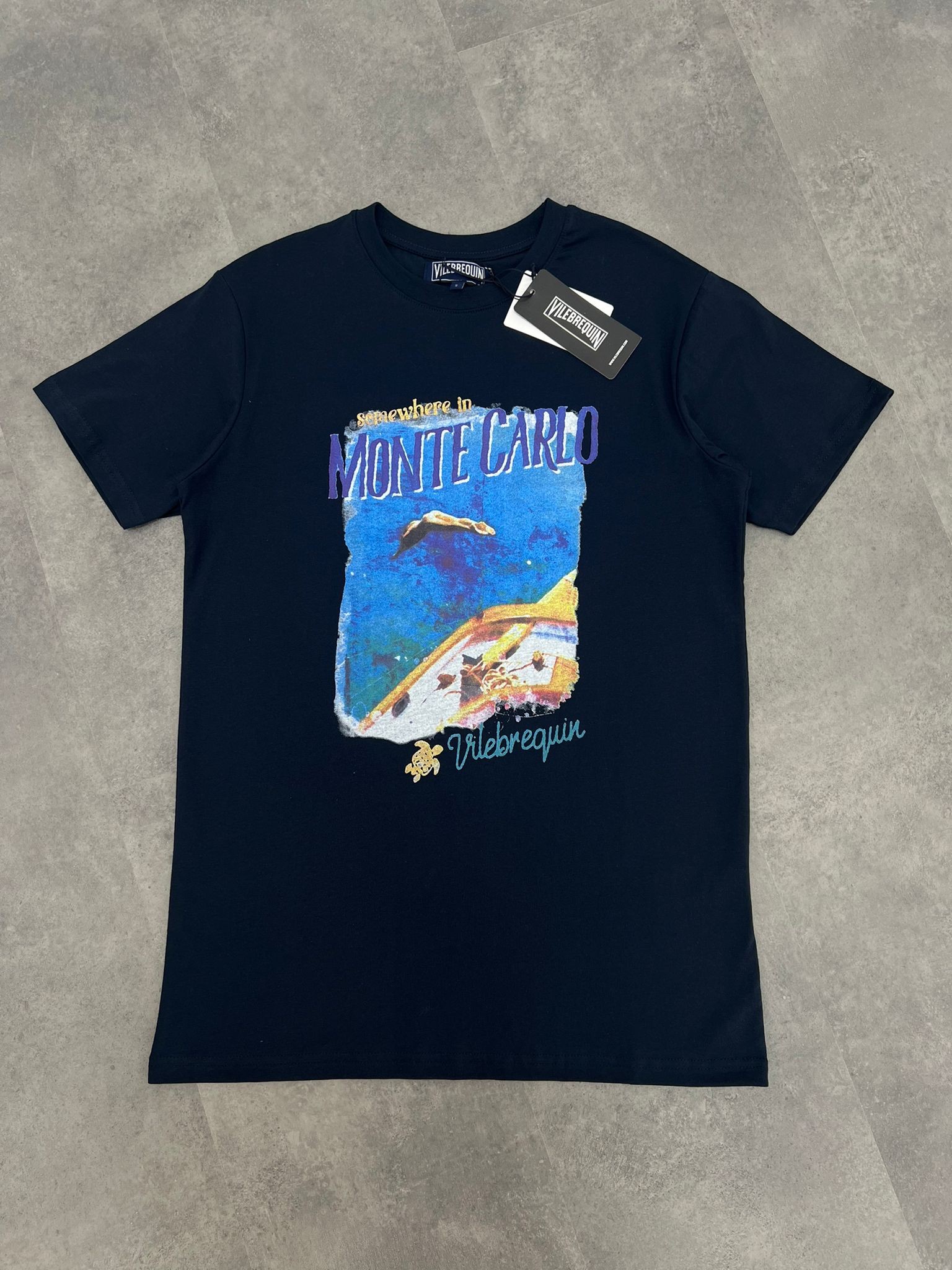 Yeni sezon Print Fish Waıtıng   Mid Icon Navy Blue T-shirt