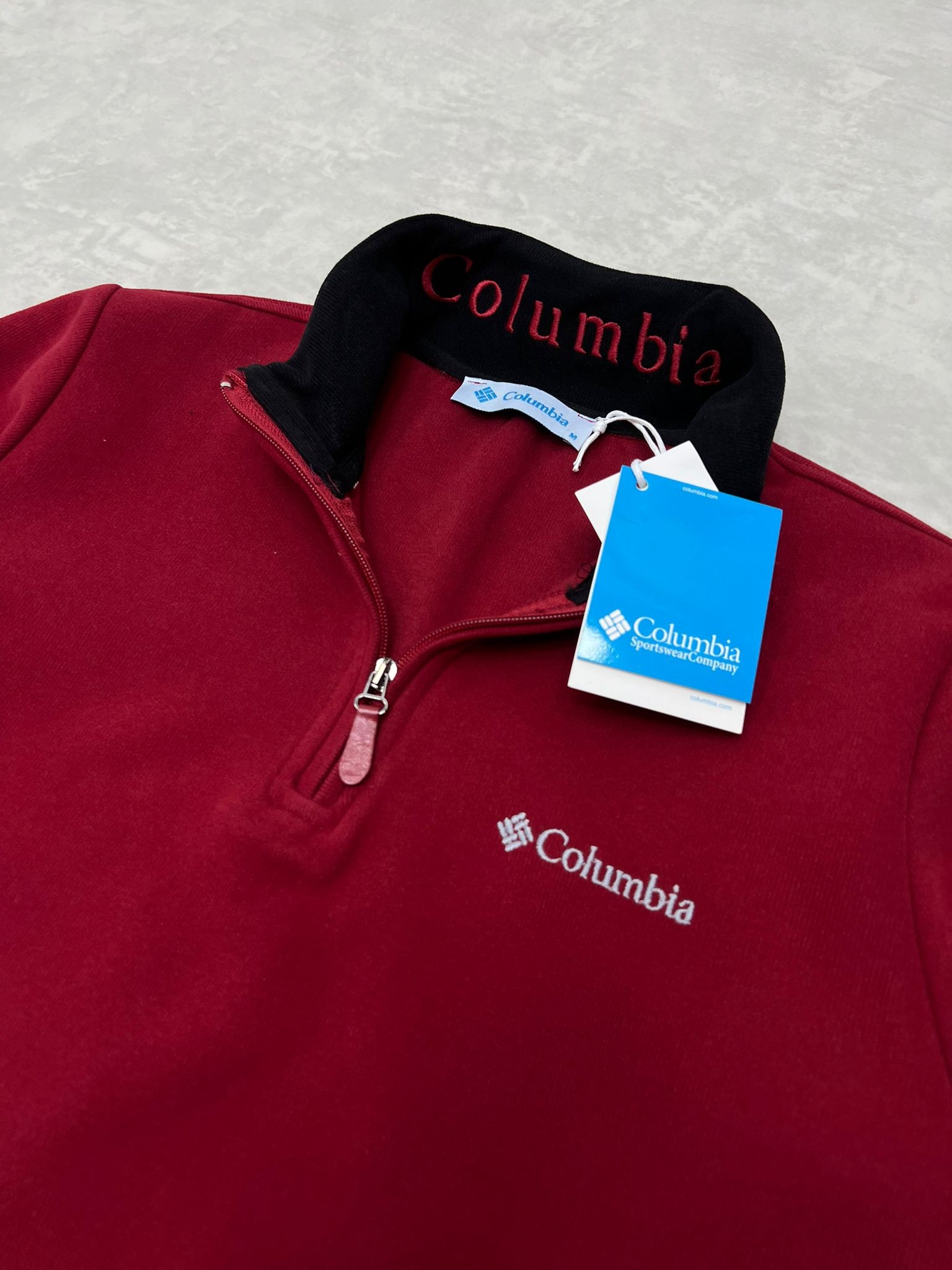 Yarım Fermuarlı Basic Selanik Kumaş Bordo Sweatshirt
