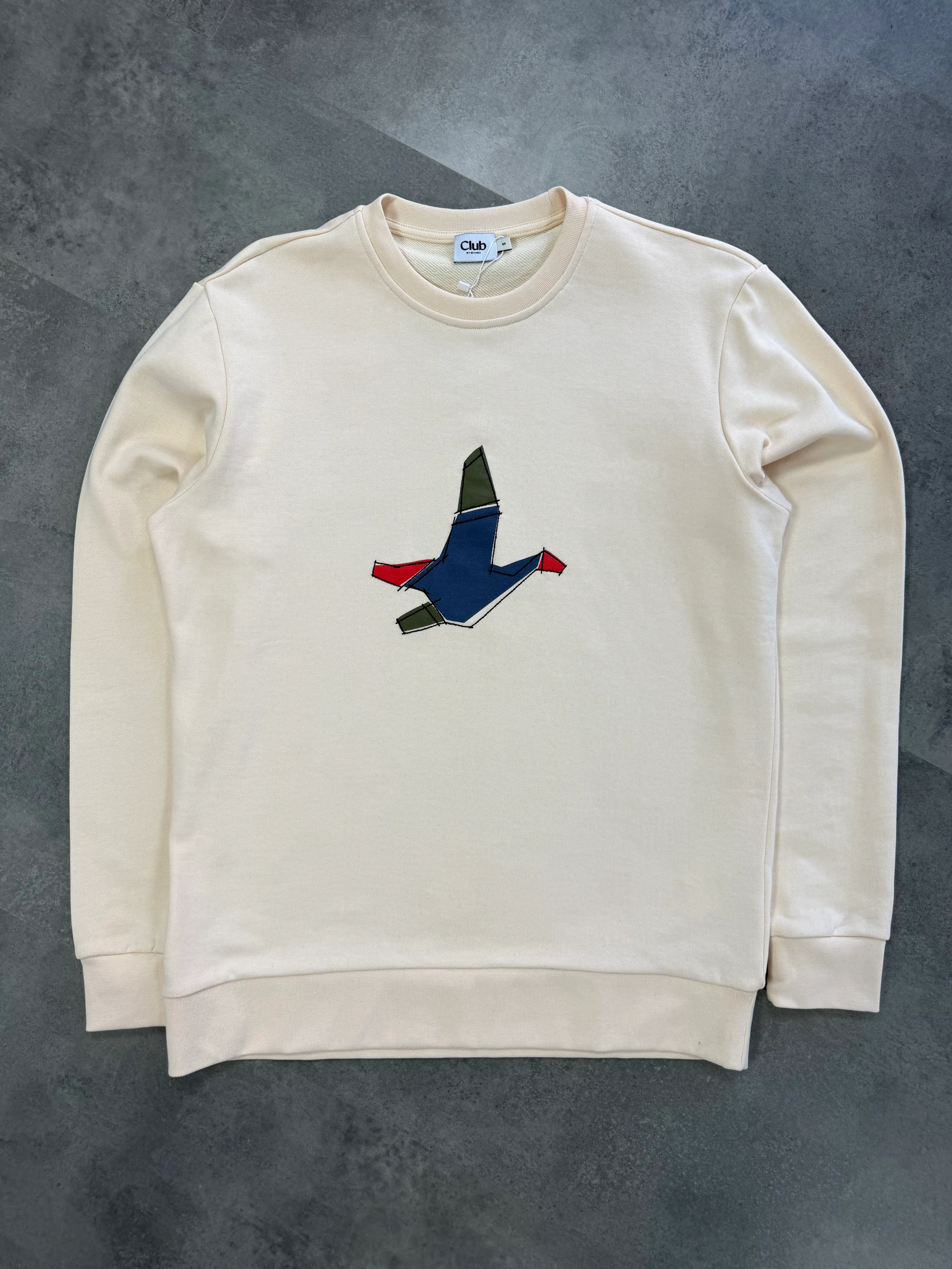 Yeni Sezon Birds Özel Seri Nakış Logo Şardonlu Sweatshirt - KREM