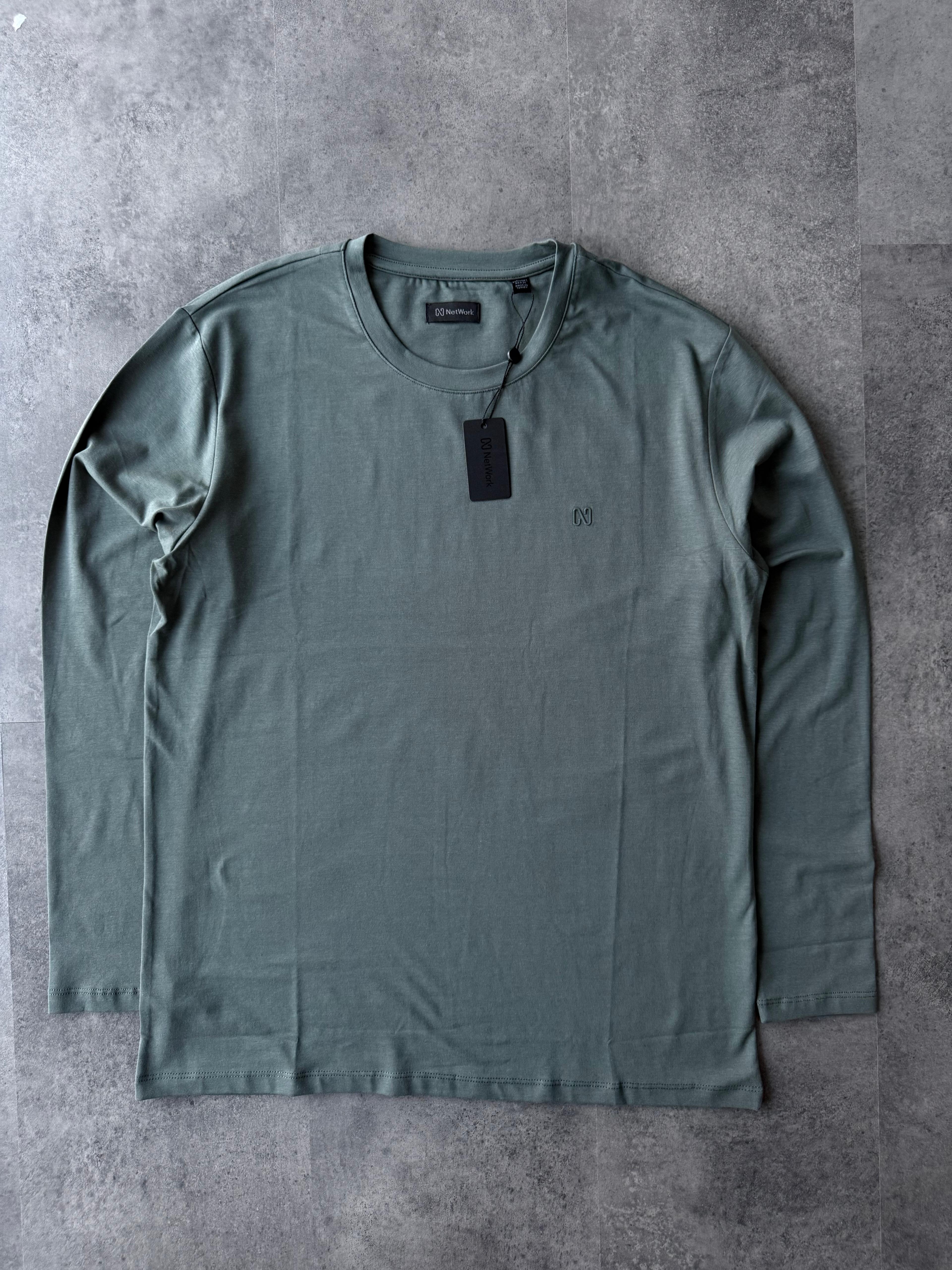 Yeni Sezon Basic Mini Logo Uzun Kollu İnce Sweatshirt - HAKİ