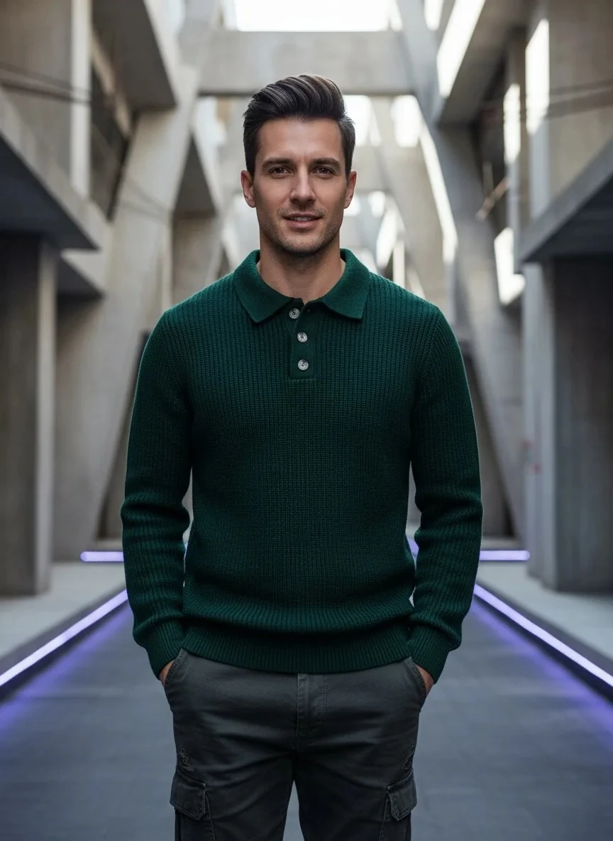 Yeni Sezon Pamuk Özel Örgü Kalın Düğmeli Triko Kazak - HAKİ