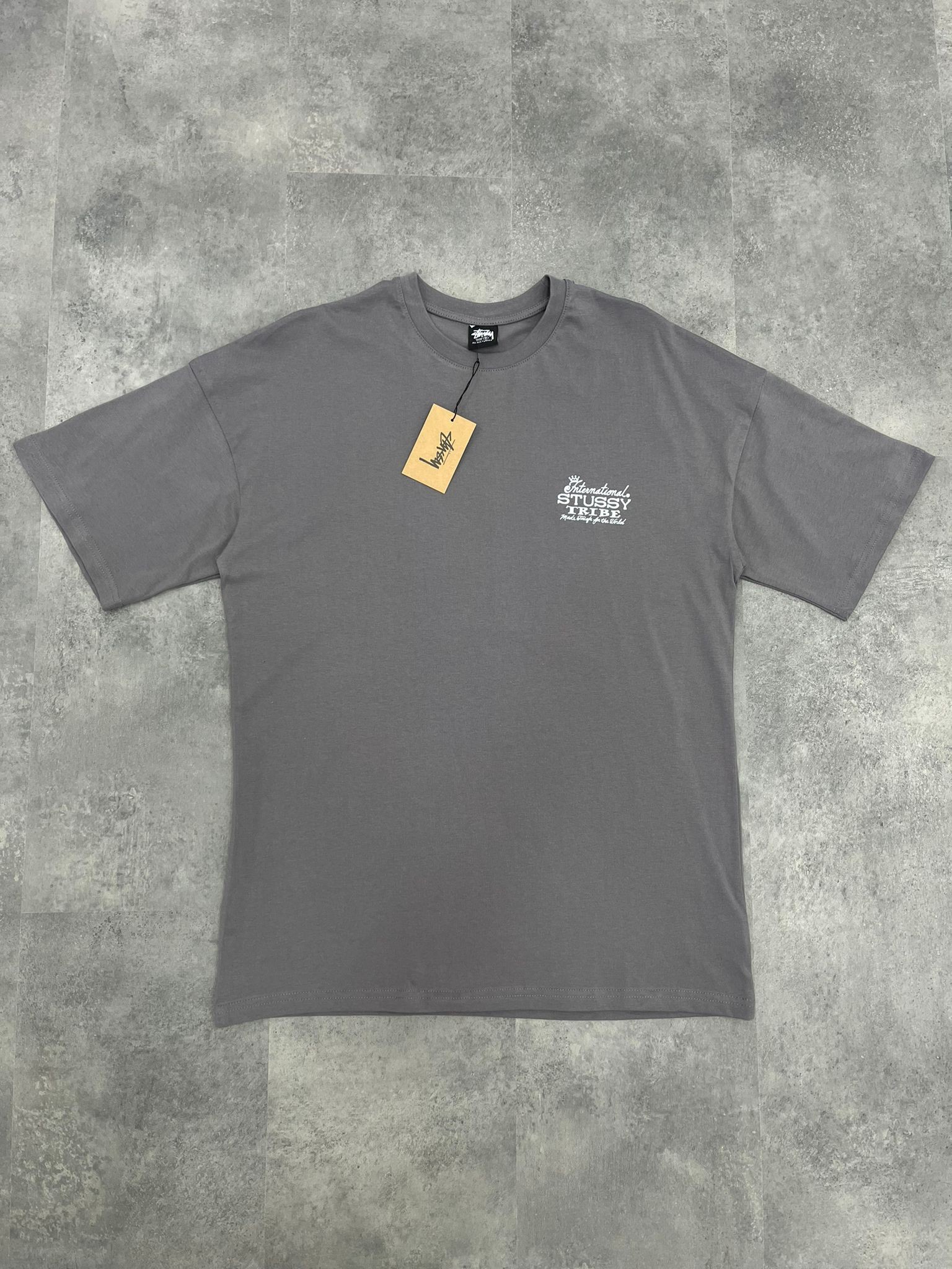 Yeni Sezon Stussy Back To Print Trıbe Antrasit  Relax Fit T-shirt