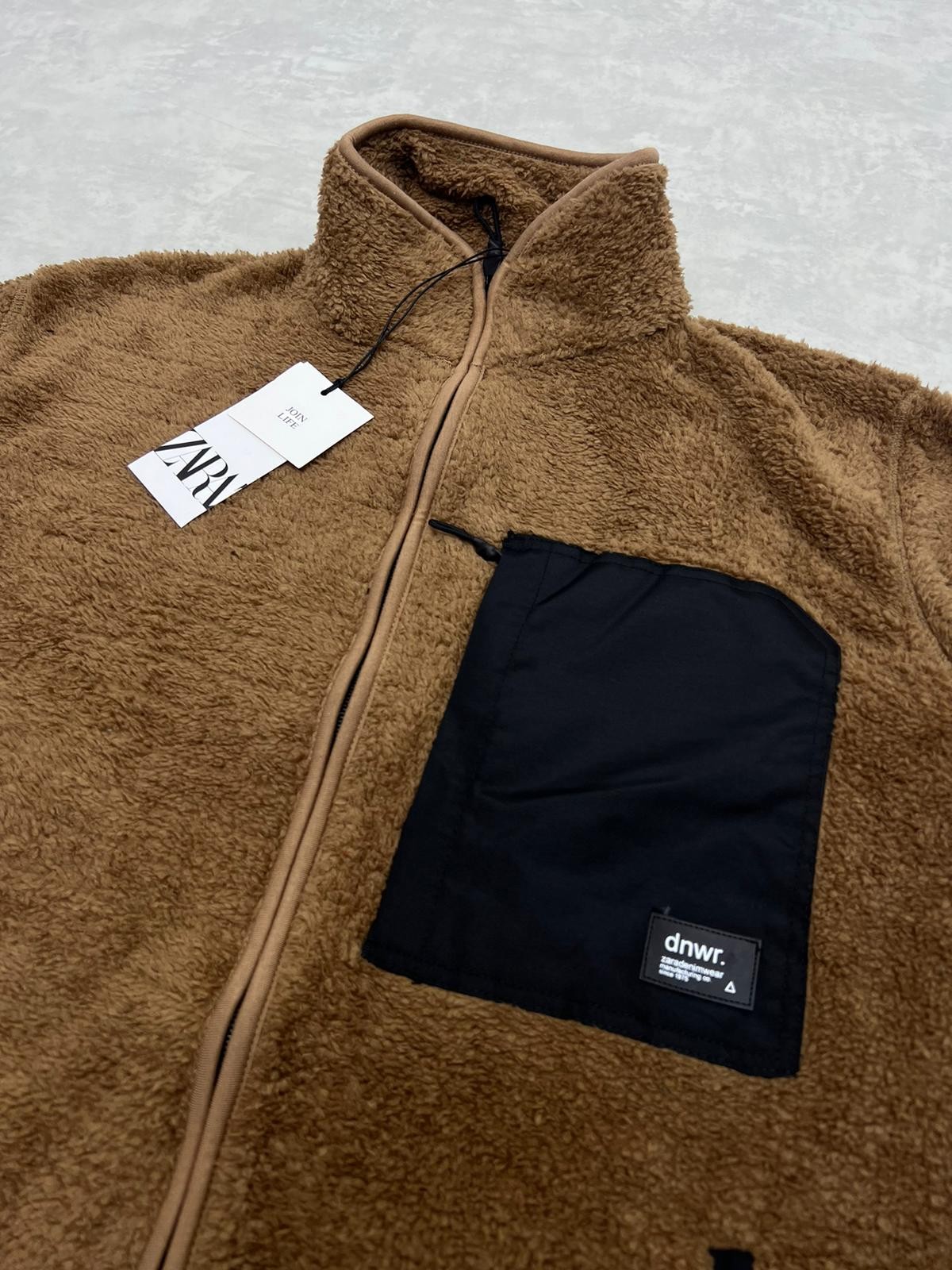 Denim Wear Tam Fermuarlı  Brown Peluş Ceket 