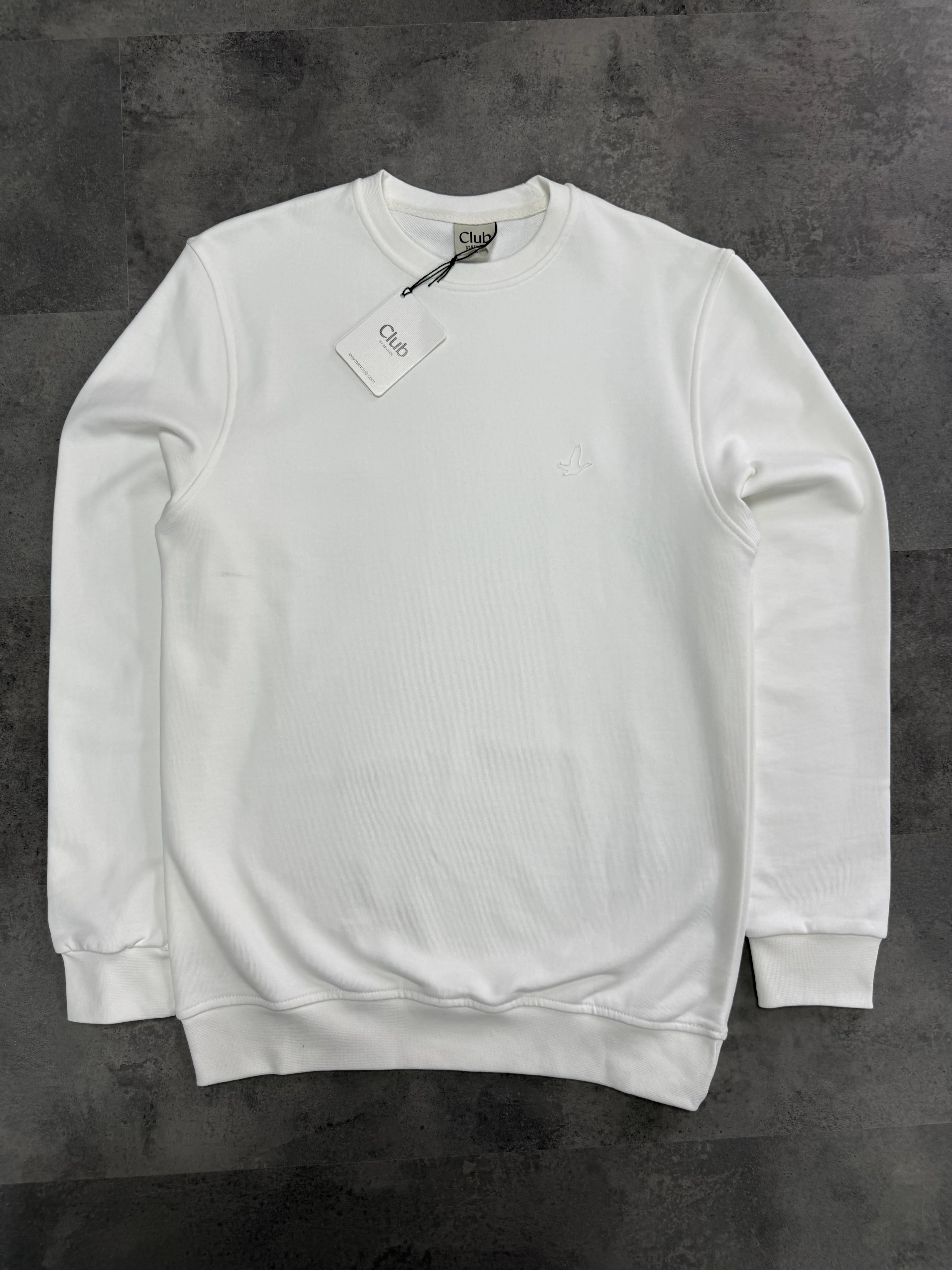 Yeni Sezon Üç İplik Diogonel Ton To Tone Logo Sweatshirt - BEYAZ