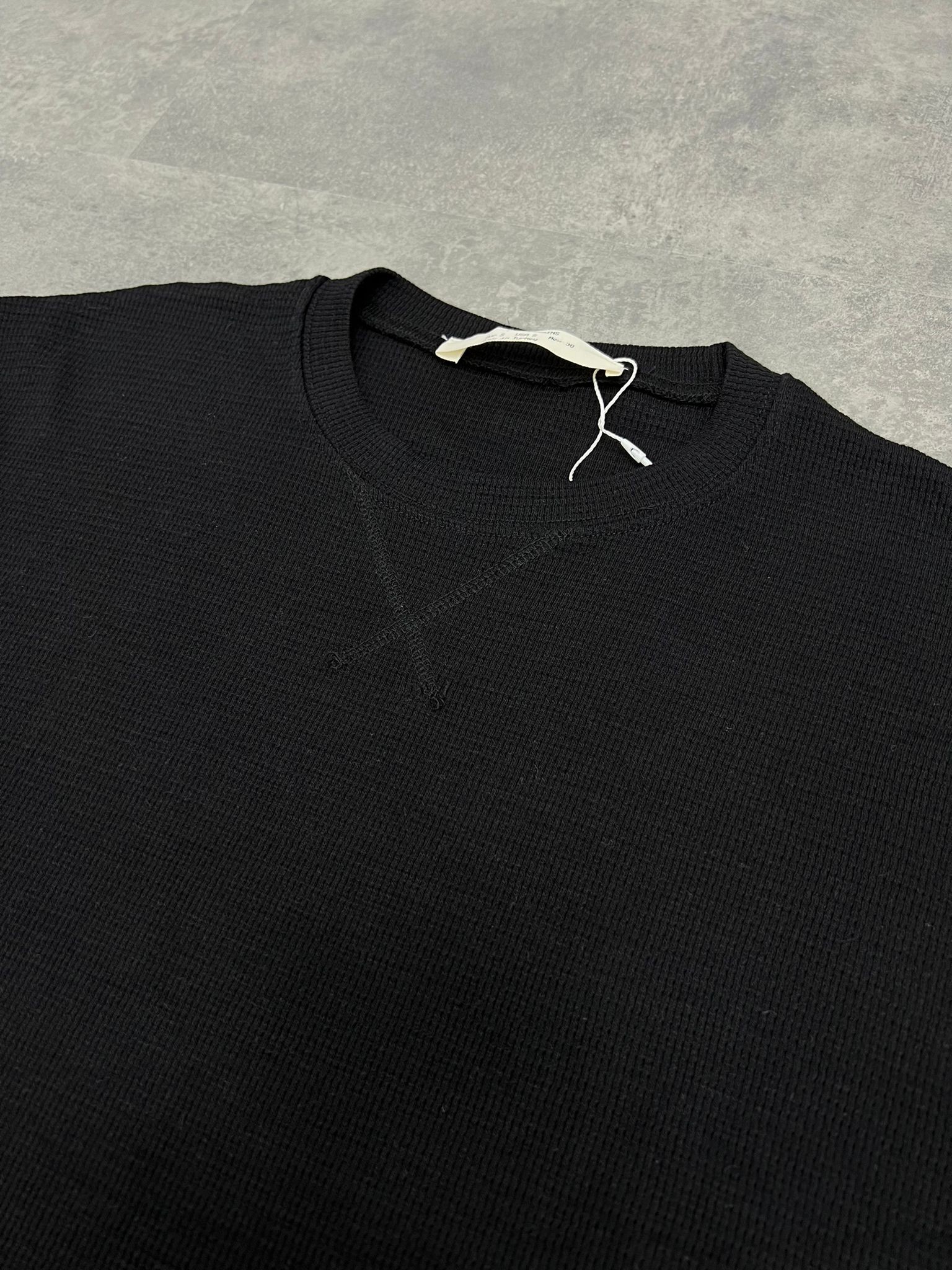 Yeni Sezon Oversize Waffle Kumaş Relax Fit Black  T-shirt