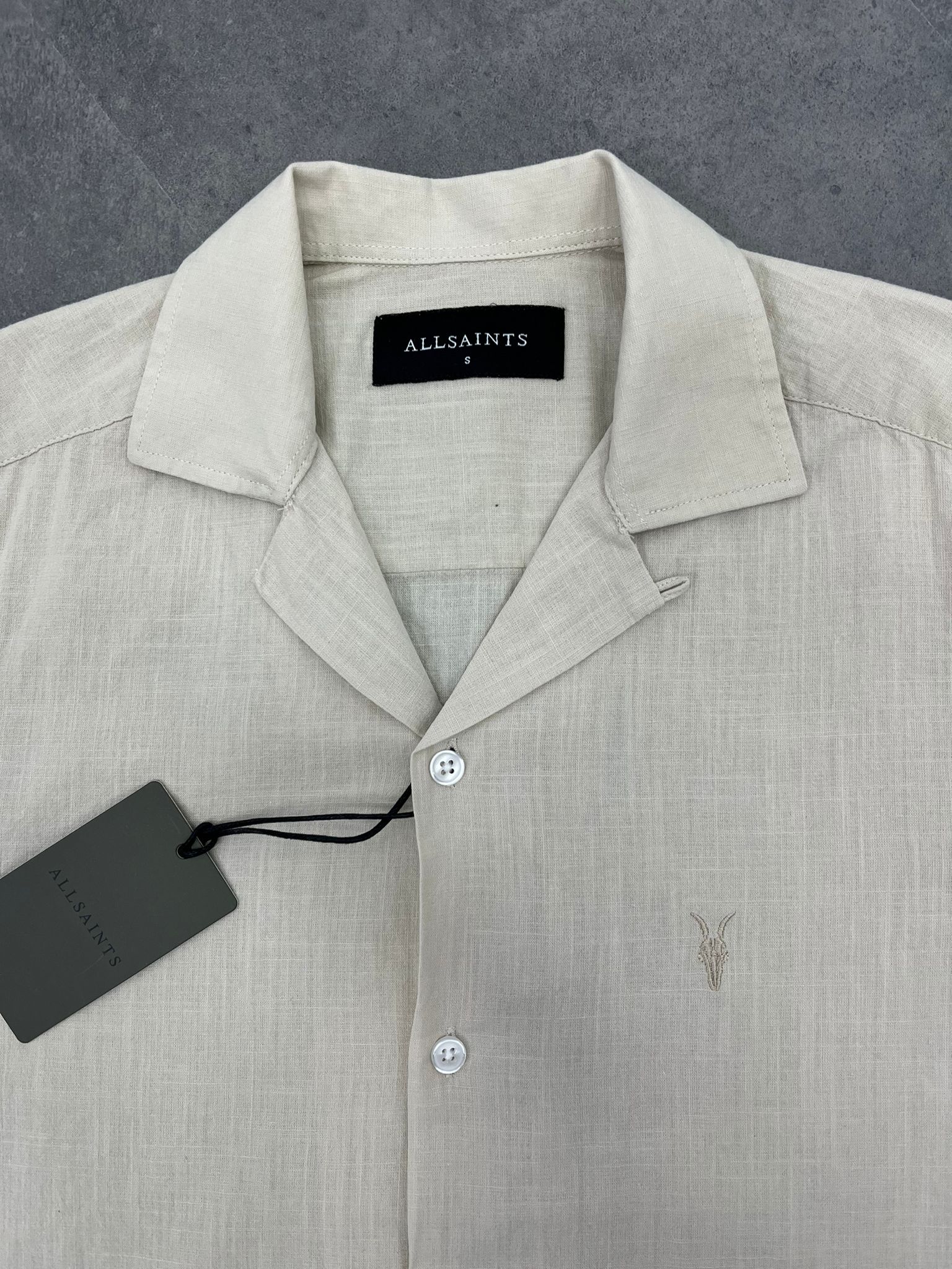 Yeni Sezon Basic Mini Logo Yarım Kollu Keten Cream  Gömlek