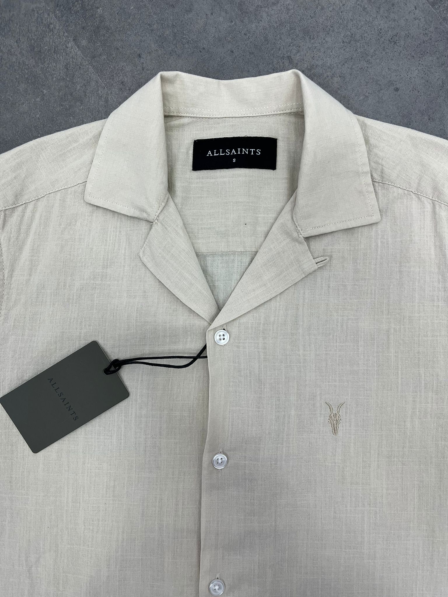 Yeni Sezon Basic Mini Logo Yarım Kollu Keten Cream  Gömlek