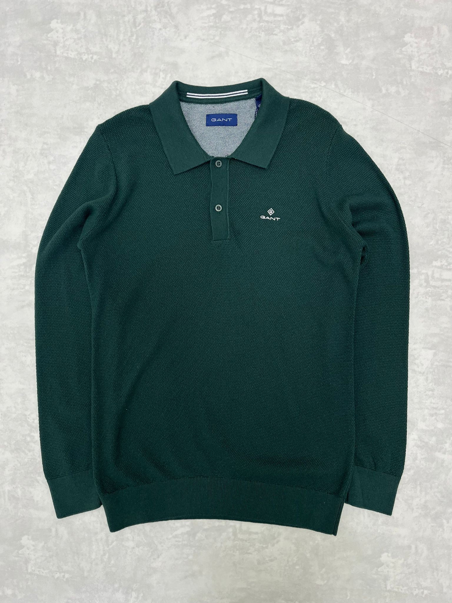 Yeni Classic Basic Logo Örgü Triko Kumaş Polo Yaka Dark Green Sweatshirt 